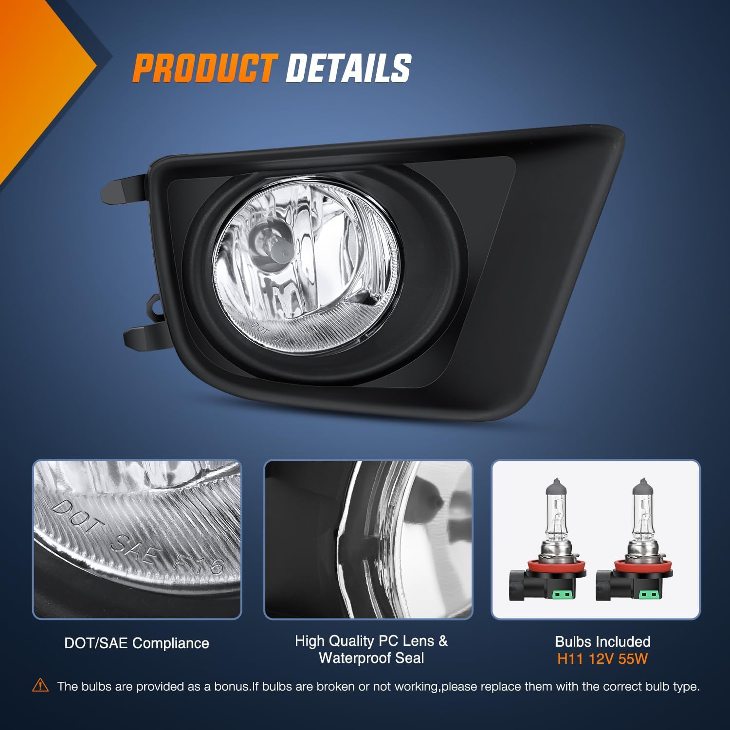 Detalle de Nilight Clear Lens Fog Lights Assembly for 2012-2015 Toyota Tacoma (H11 12V 55W)