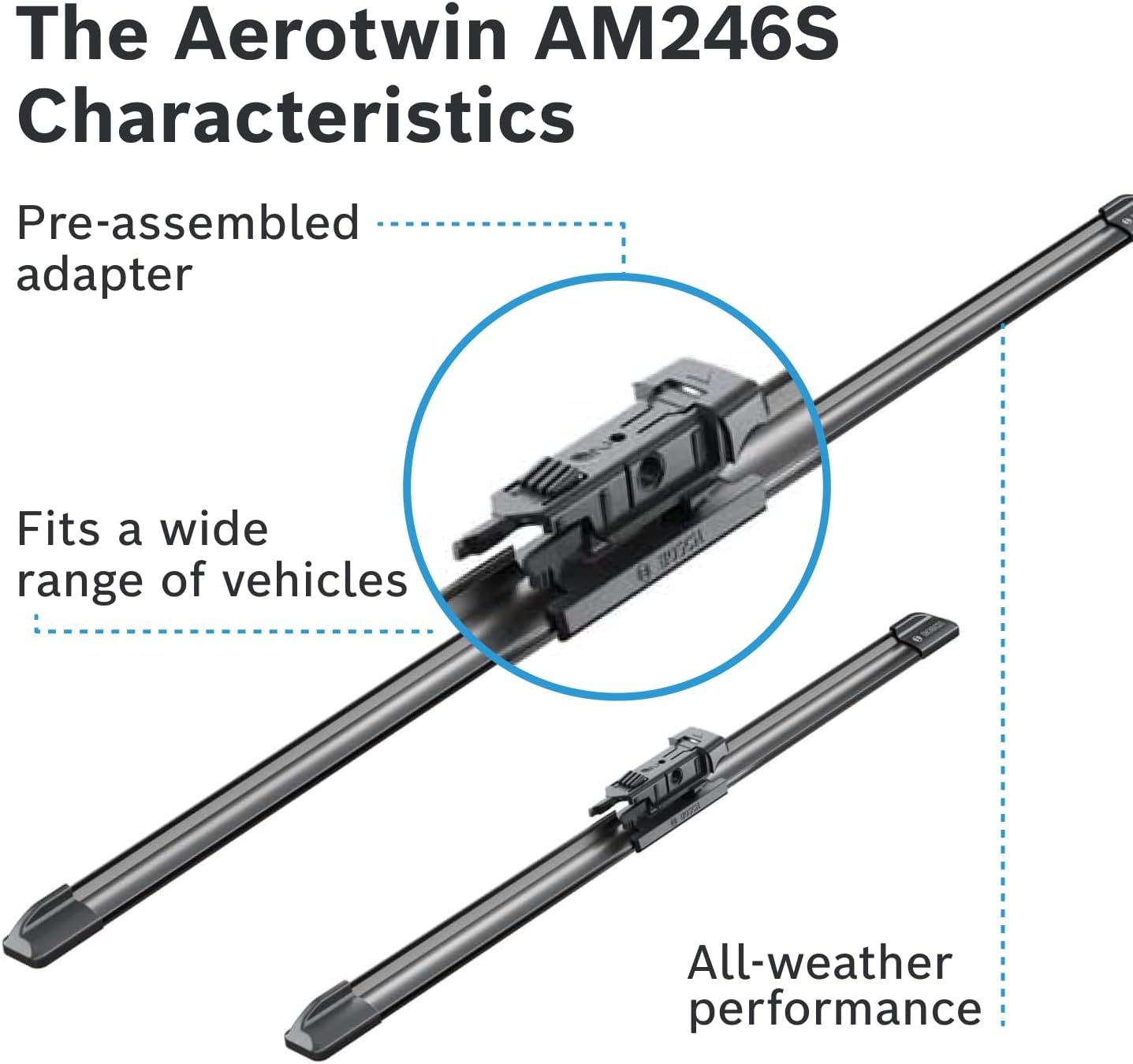 Thumbnail 5 de Bosch Aerotwin AM246S Front Windscreen Wipers – 2-Pack (650 mm / 380 mm) with Pre-assembled Adapter
