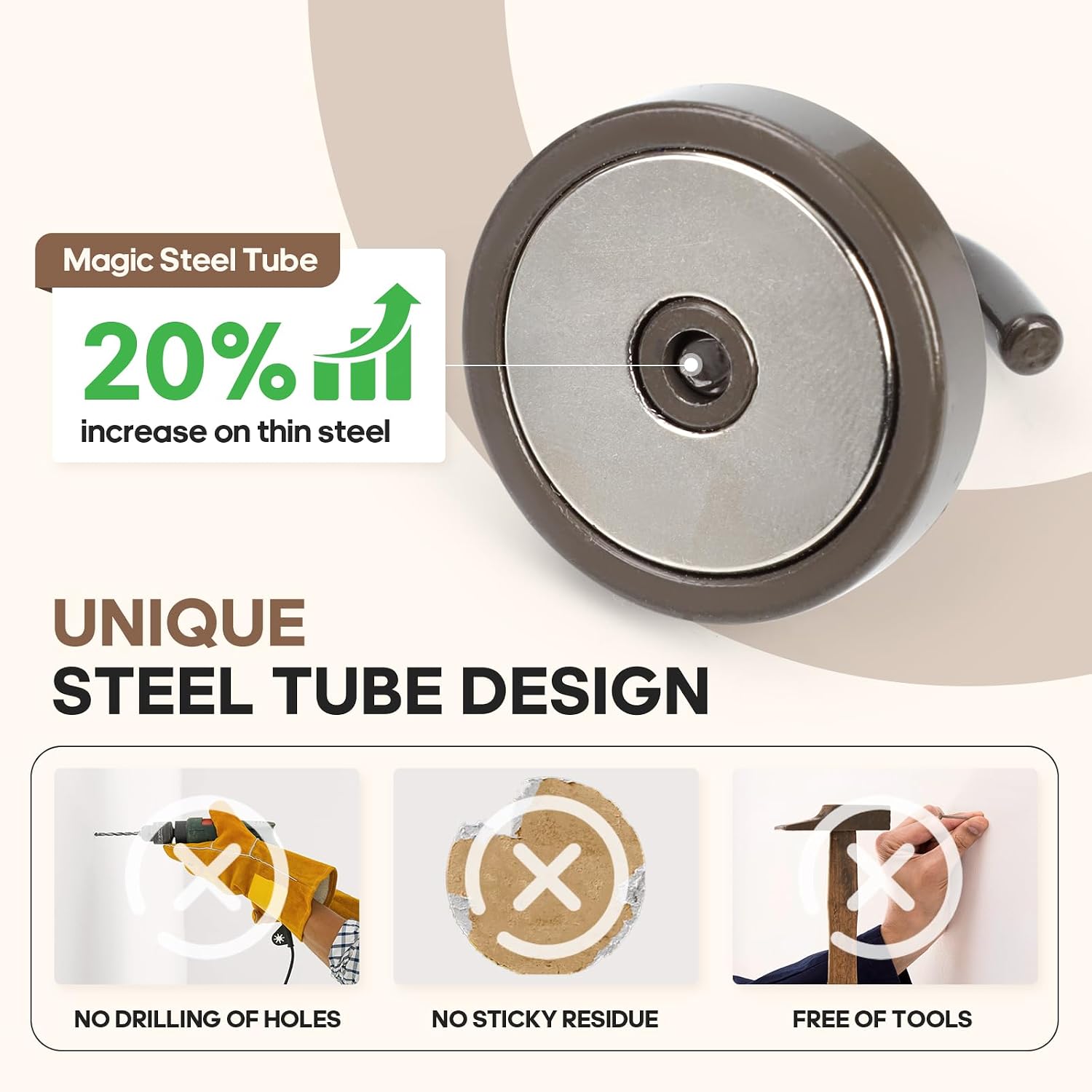Detalle de Neosmuk NPM32x10Brown20240721 Magnetic Hooks, 10-Pack, Gray Steel