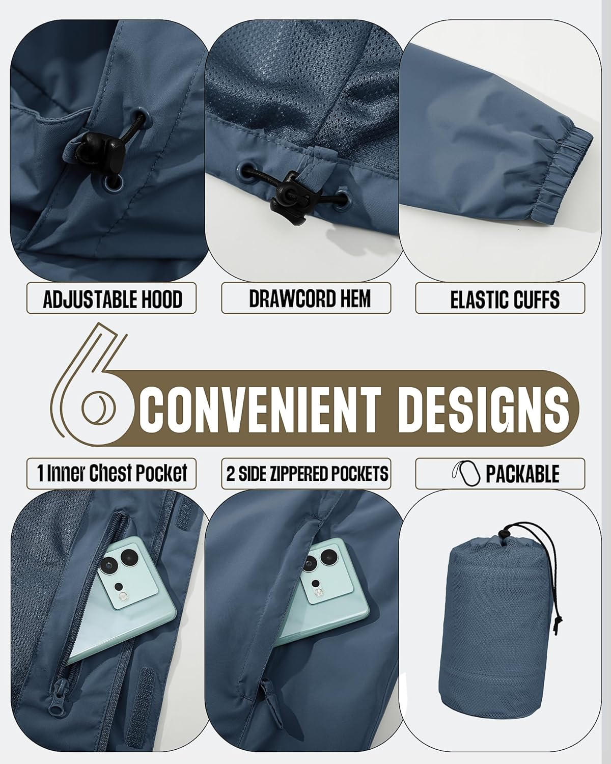 Detalle de 33,000ft Herren Regenjacke – wasserdicht, atmungsaktiv und leicht