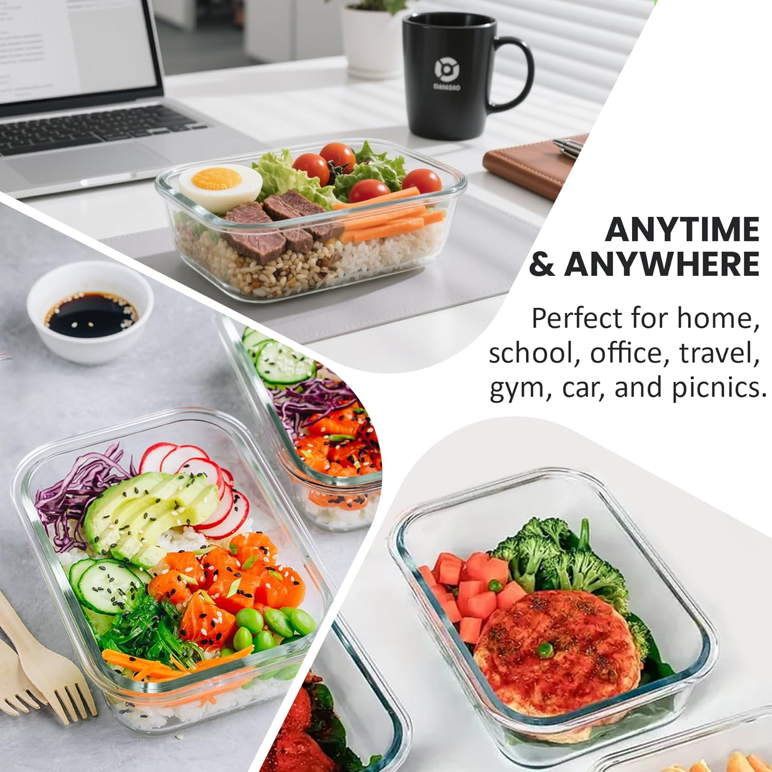 Thumbnail 4 de Hotec 35OZ Airtight Glass Food Storage Containers (4-Pack) — Microwave, Oven, Freezer & Dishwasher Safe