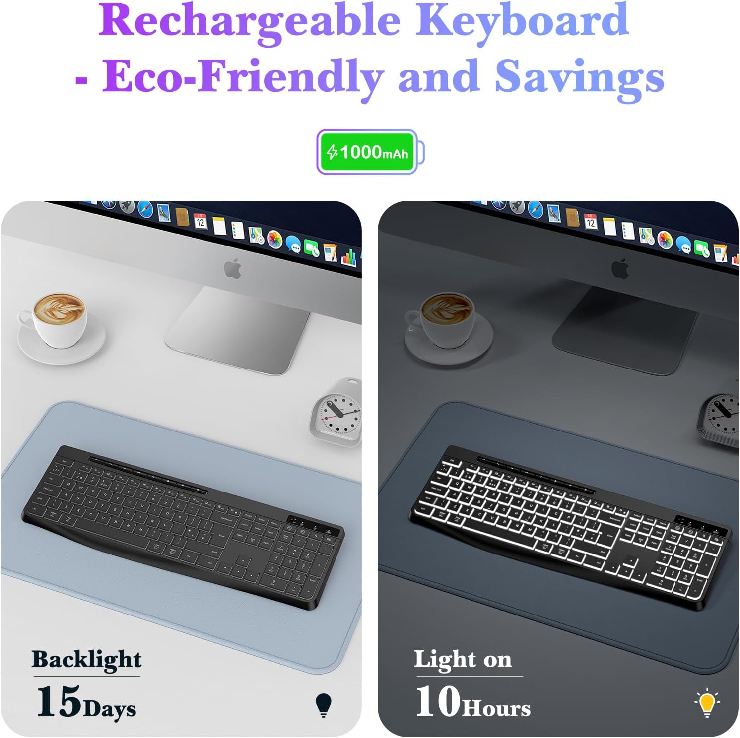 Thumbnail 3 de TECURS Wireless Keyboard White Backlit (UK QWERTY, 2.4G, Full Size)