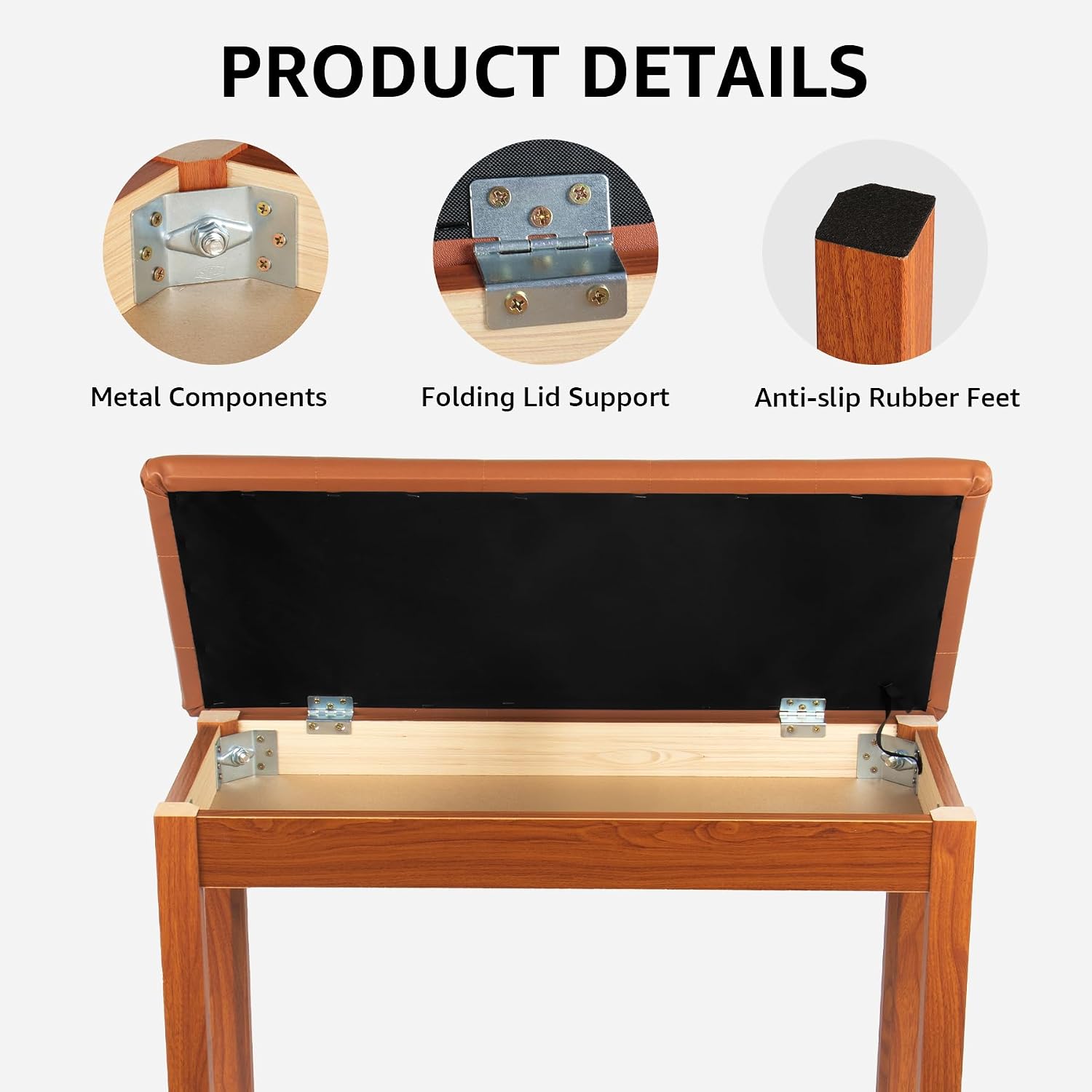 Thumbnail 5 de UISCOM U-BC001BR Duet Piano Bench with Padded Seat and Storage