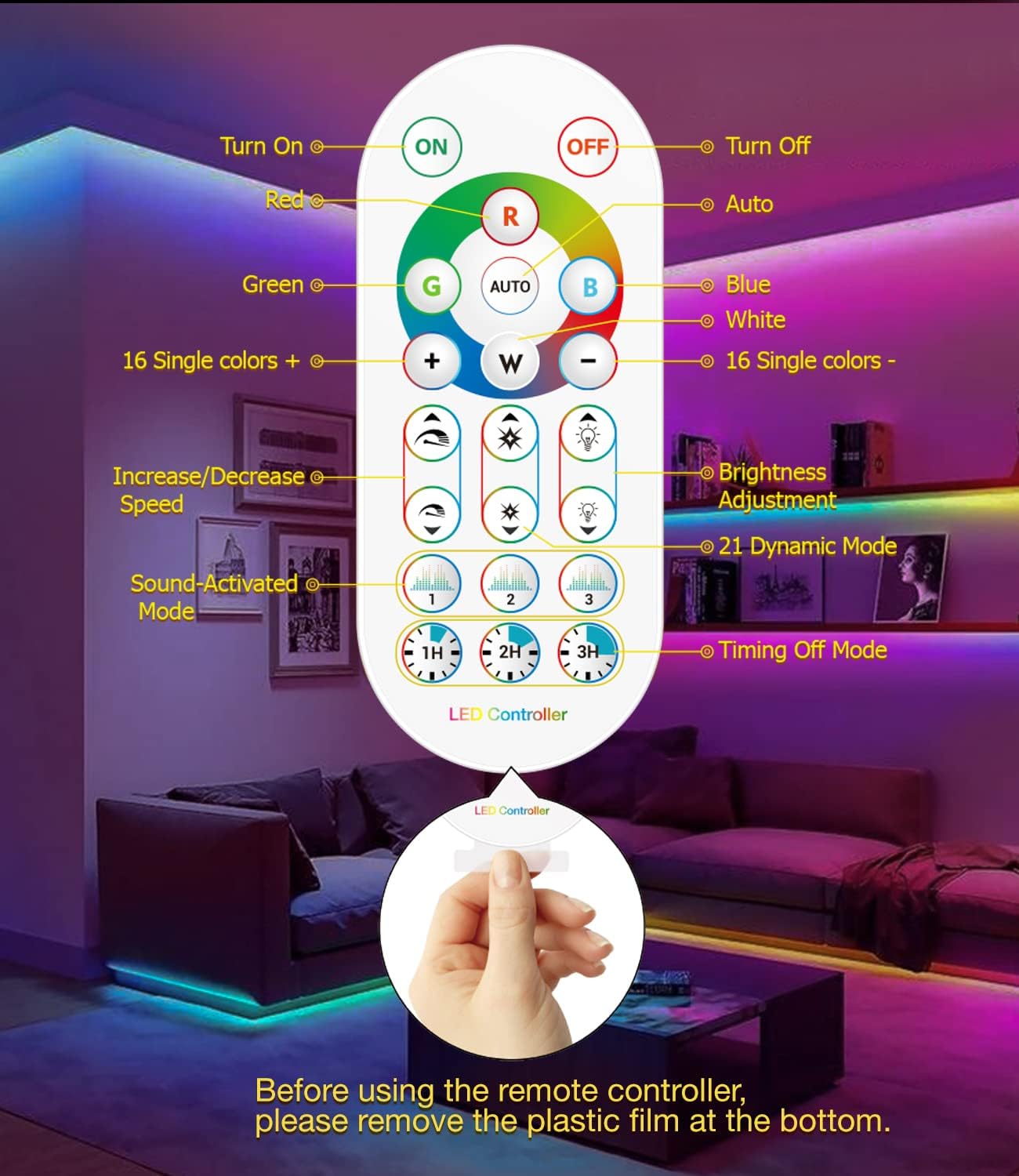 Thumbnail 5 de Daymeet TV Led Lights 4M Backlight for 55-75 inch TVs – RGBIC, USB-Powered with Remote, Bluetooth APP & Music Sync