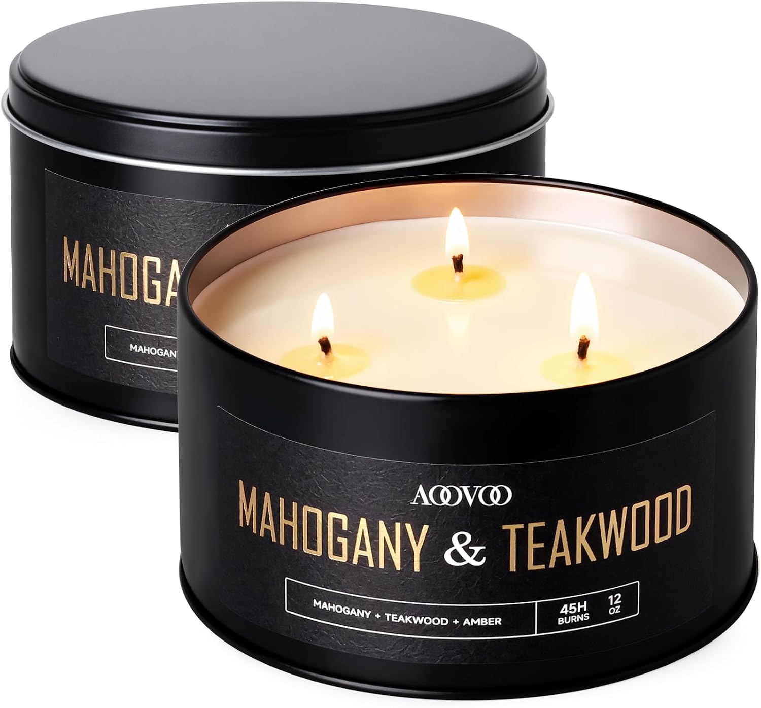 Detalle de AOOVOO 2 Pack Mahogany Teakwood Candles for Men – 3 Wick, 24oz Large Soy Candles