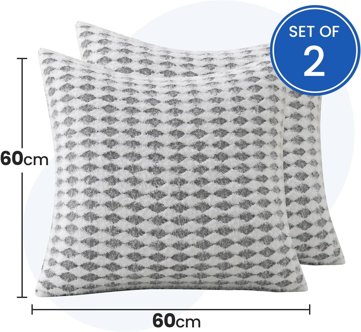 Detalle 2 de Ystyle Lot de 2 Housse Coussin 60x60 en Chenille avec motif Diamant – Gris Fumé