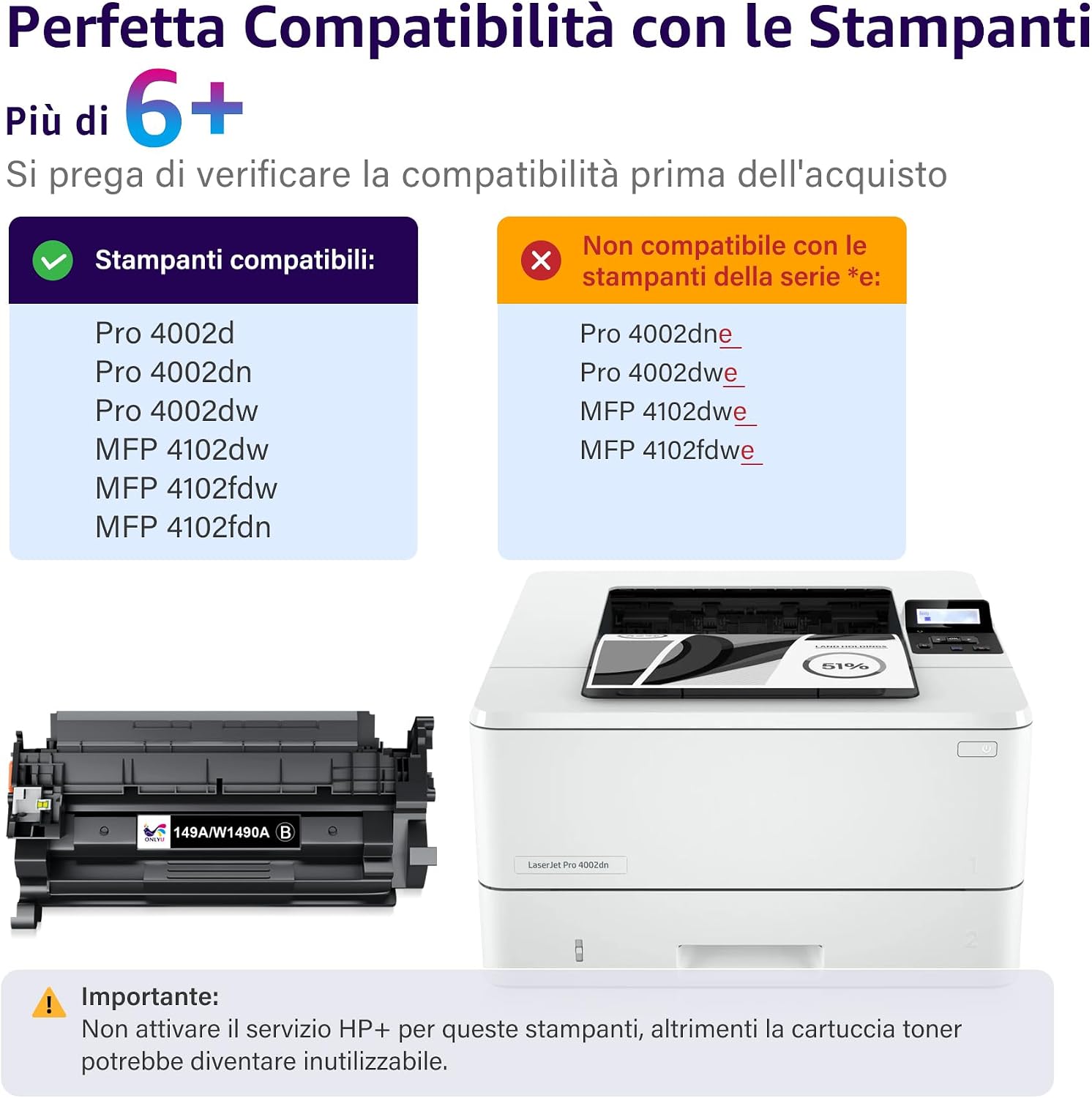Detalle 2 de ONLYU 149A W1490A Toner nero compatibile con chip per HP LaserJet Pro 4002 e MFP 4102 (1 nero)