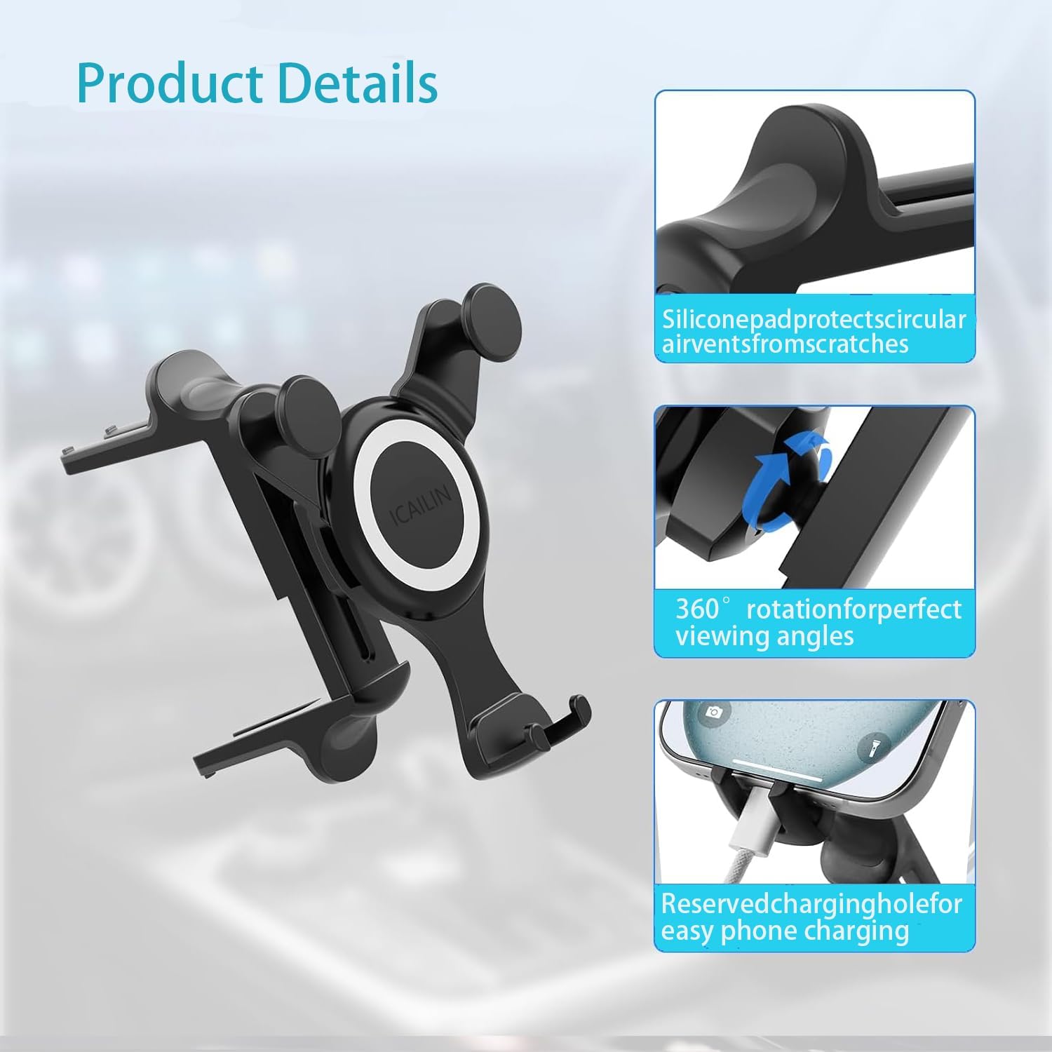 Detalle de ICAILIN Mercedes Phone Holder 45–75mm