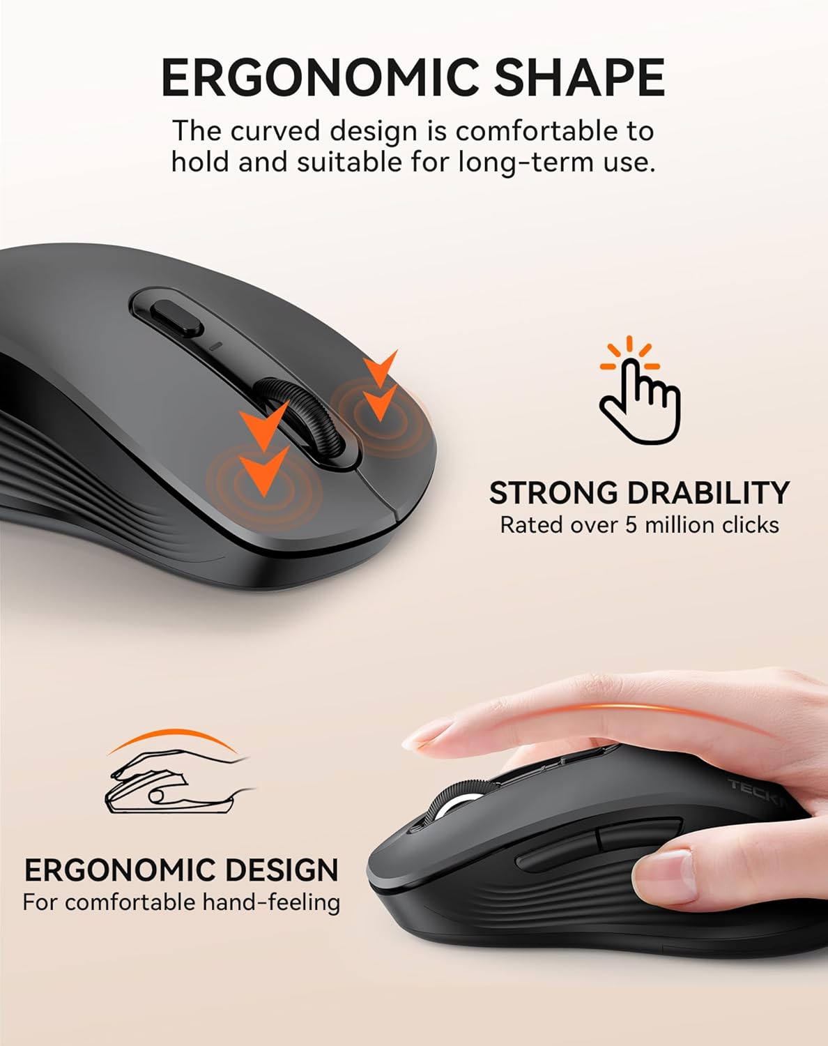 Thumbnail 5 de TECKNET Tri-Mode Wireless Mouse for Laptop (Bluetooth 5.0/3.0 + 2.4G, 4800DPI, silent clicks)