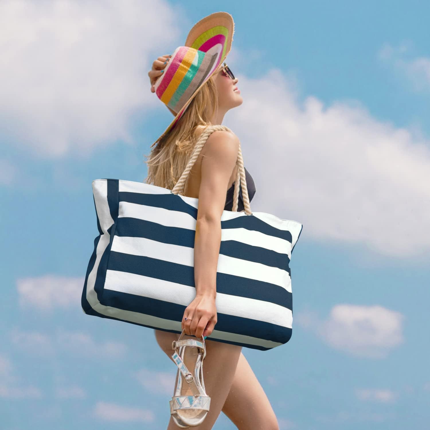 Thumbnail 2 de oscaurt Large Waterproof Beach Bag with Zip & Rope Handle – Extra Capacity Tote for Travel, Pool & Shopping