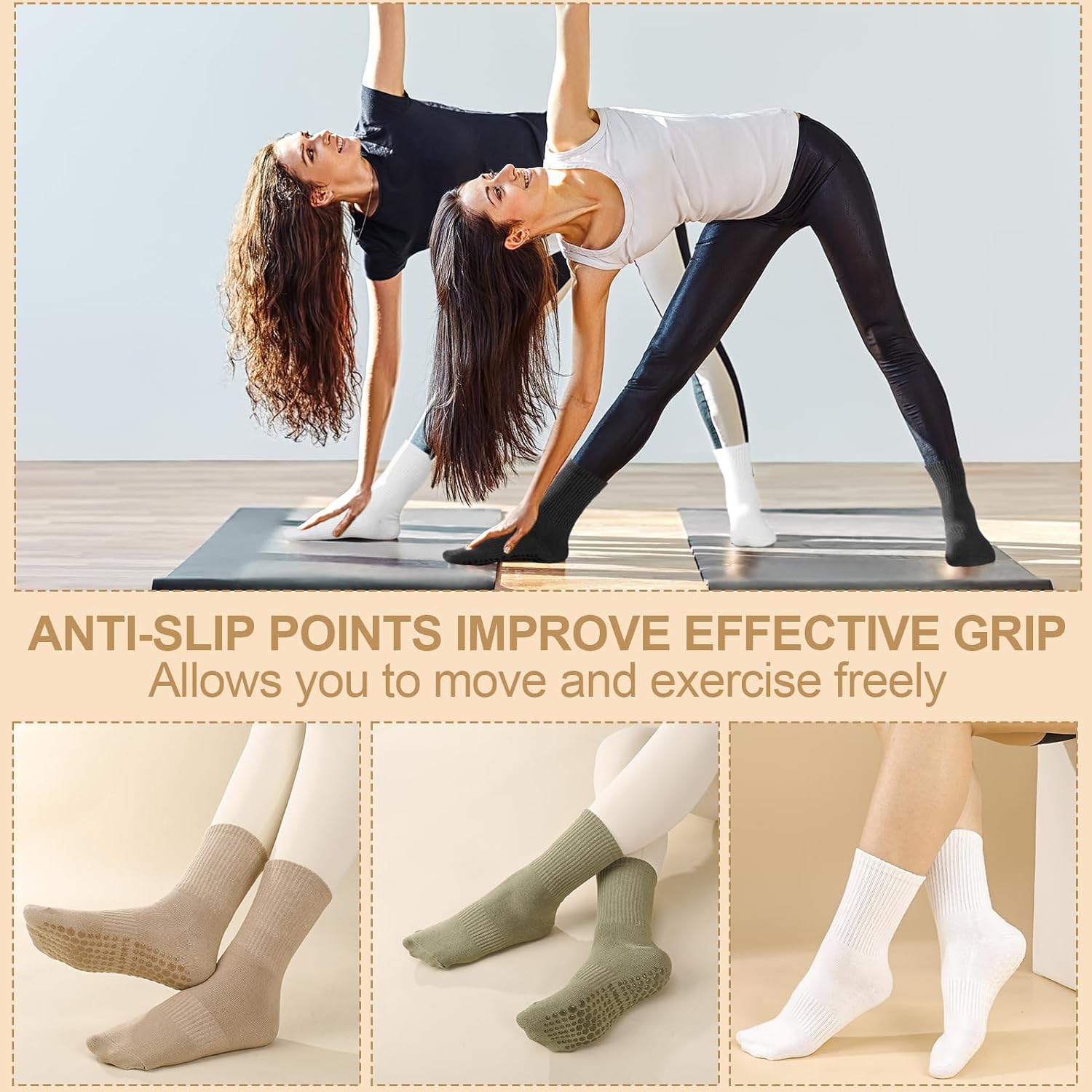 Thumbnail 6 de Zuimei 4 Pairs Pilates Grip Socks: Non-Slip Yoga and Fitness Socks for Women