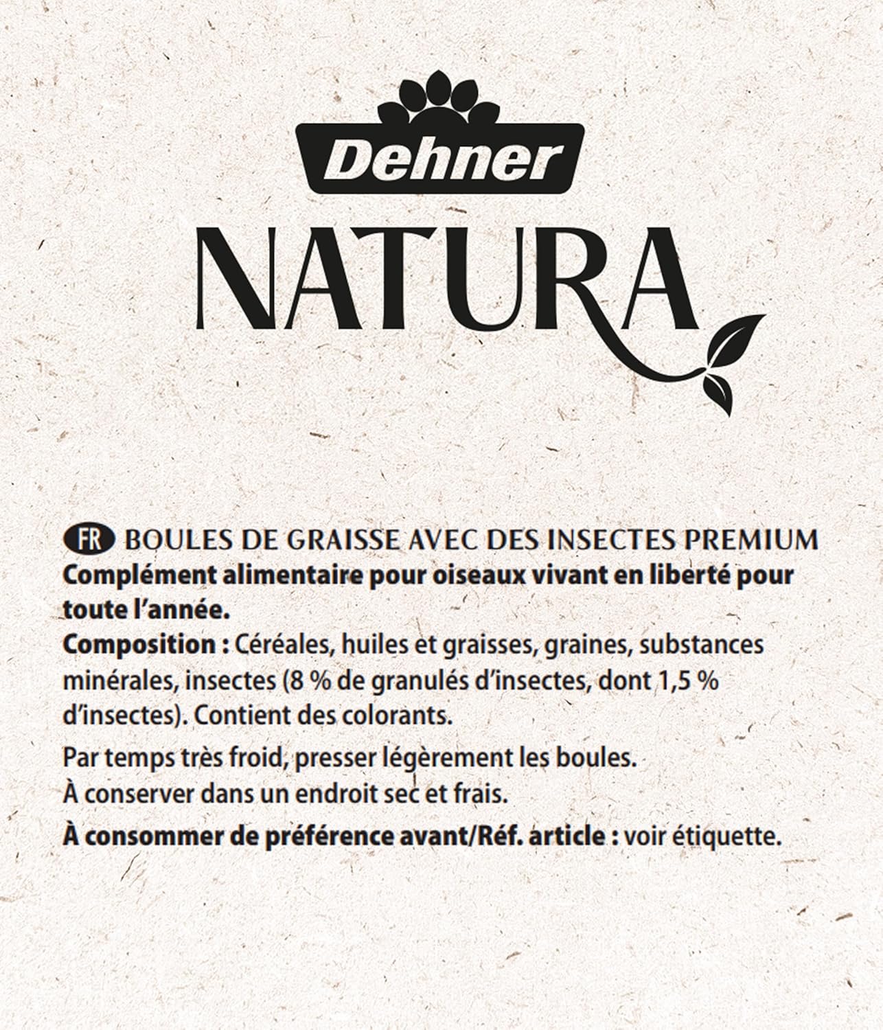 Dehner Natura Premium boulettes de mésange sans Filet – 100 pièces 90 g, riches en insectes