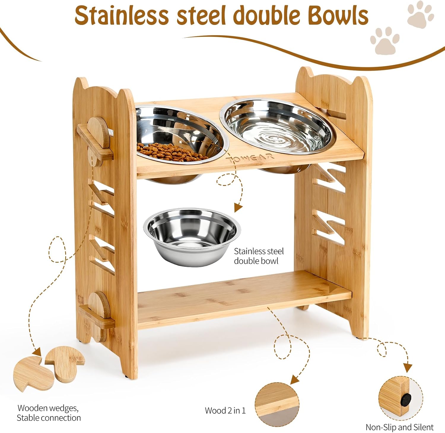 Detalle de Raised dog bowls, 9 level adjustable