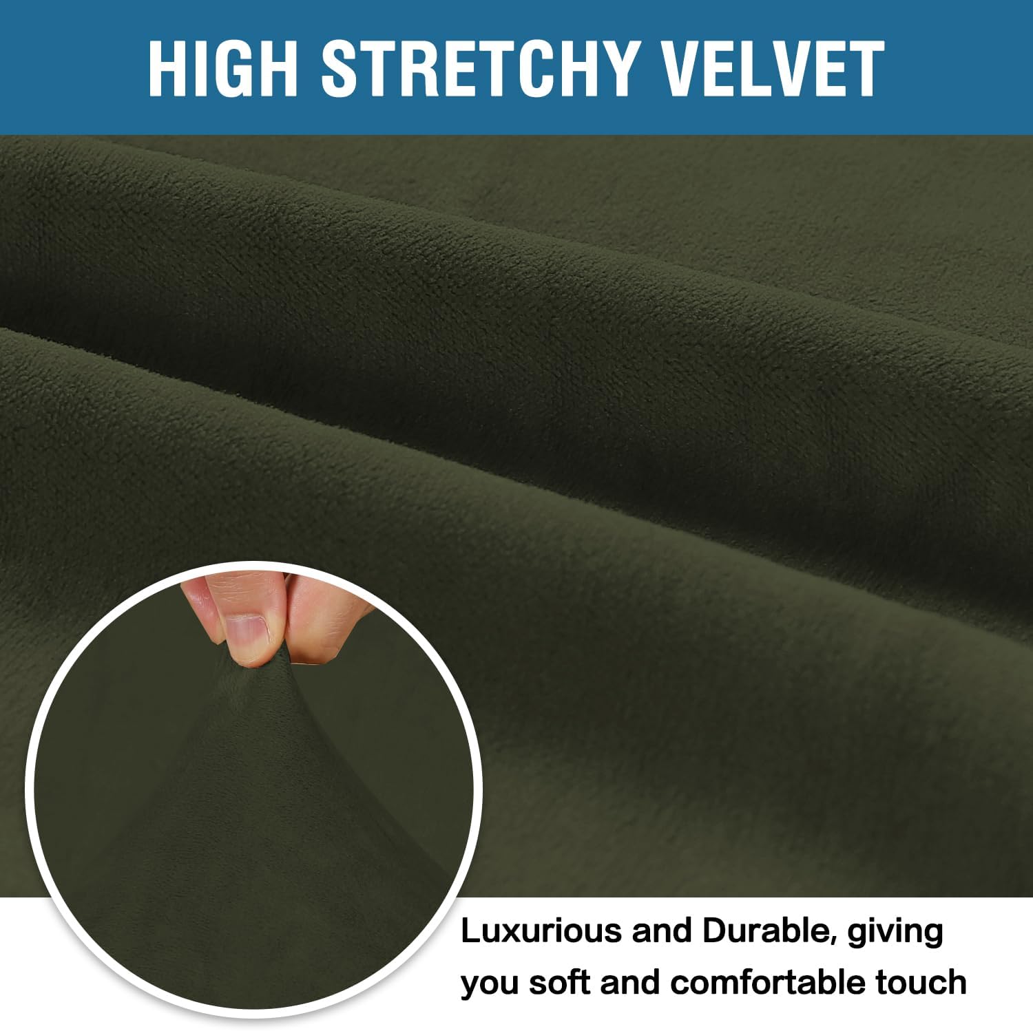 Detalle de H.VERSAILTEX Stretch Velvet Armchair Slipcover, Olive, 31–49 in
