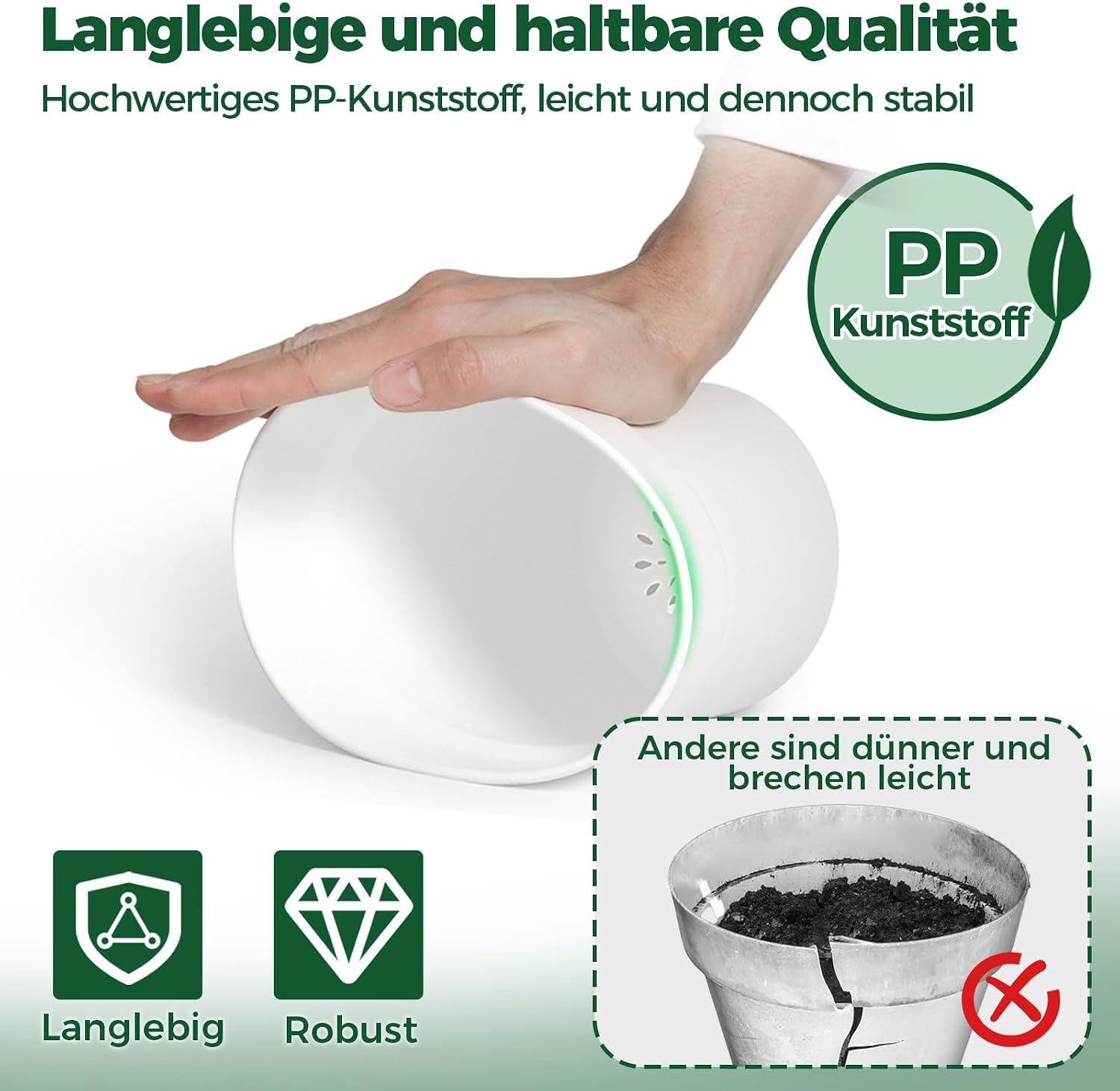 Detalle 2 de T4U ronde kunststof bloempotten met onderzetter, set van 6, 19 cm, wit