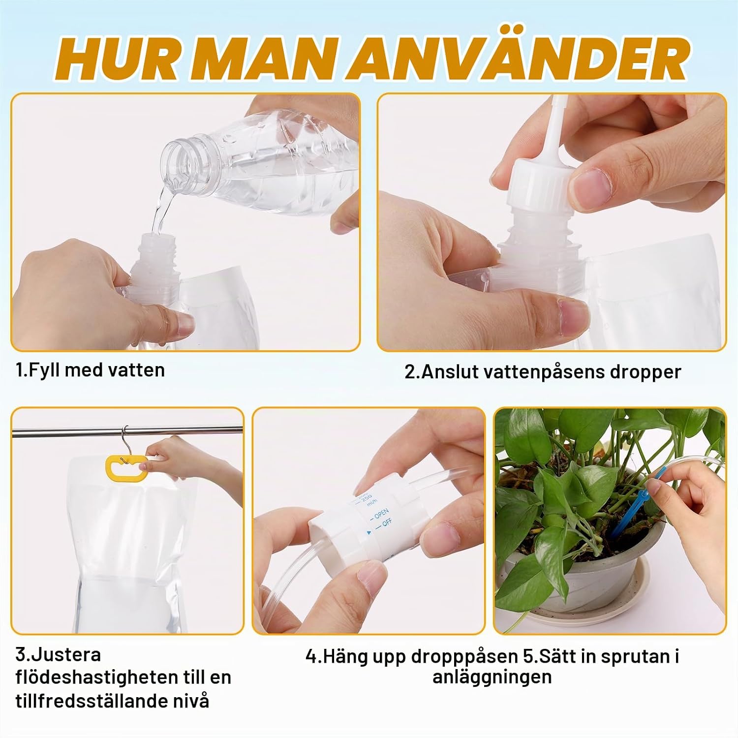 Detalle de Yimomoyi YM-GD008-05-EU automatisk droppbevattning, 5 × 3,5 l