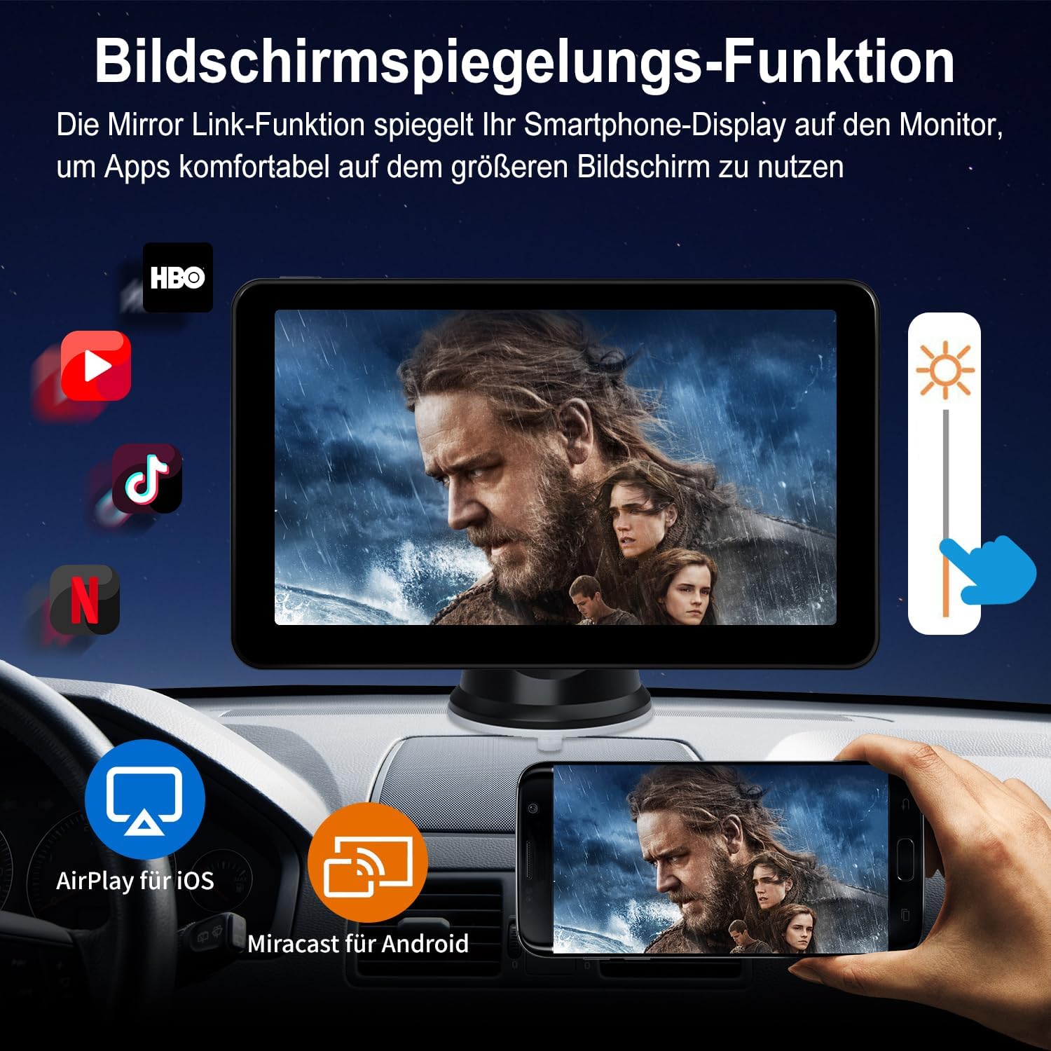 Detalle de Aonerex Tragbares CarPlay Display 7 Zoll – kabellose CarPlay/Android Auto Lösung mit Touchscreen