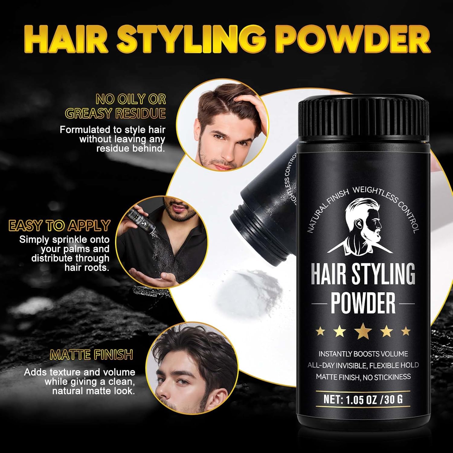 Detalle de NIFEISHI Hair Styling Powder for Men — 2-Pack, 1.05oz Each, Volumizing Texture Powder