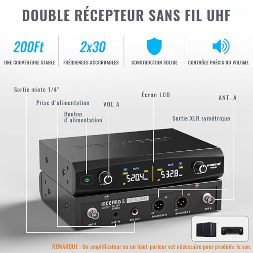 Detalle 2 de Phenyx Pro PTU-52-2H: Système de microphones sans fil UHF dual avec récepteur métallique