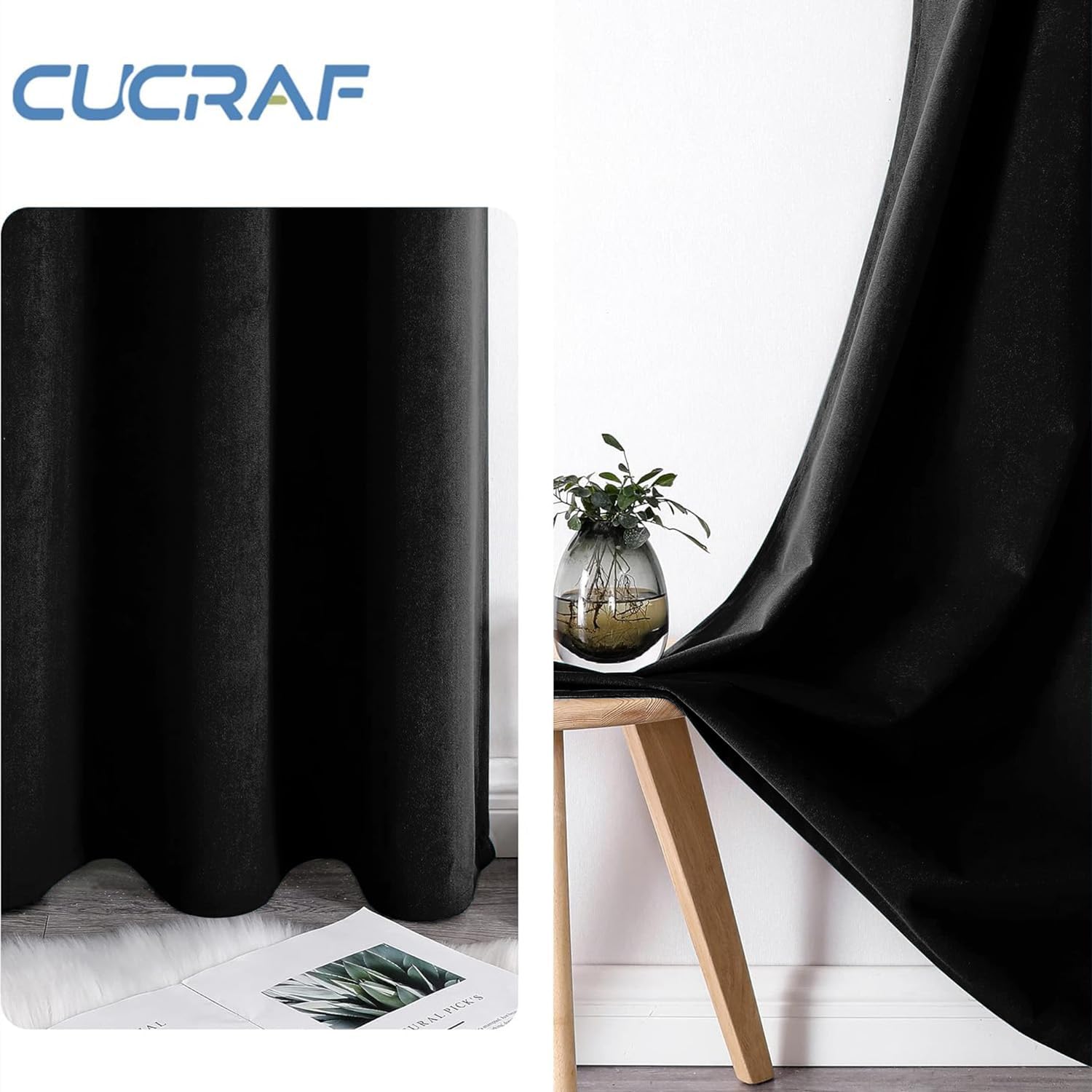 Thumbnail 4 de CUCRAF velvet blackout curtains (2 panels) – soundproof, thermal insulated ring top eyelets, 55" x 88