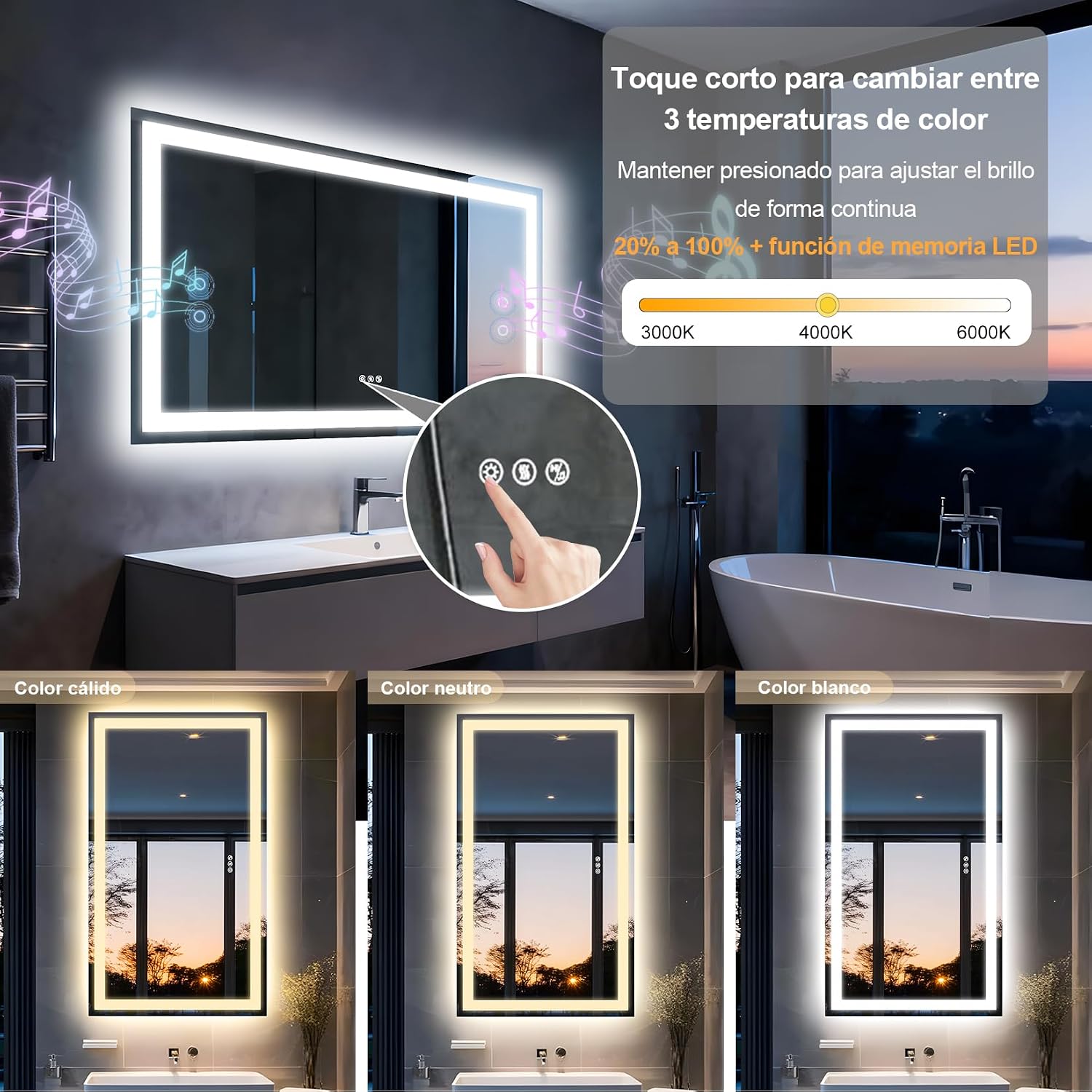Thumbnail 6 de Espejo LED 120x70 cm con altavoz Bluetooth