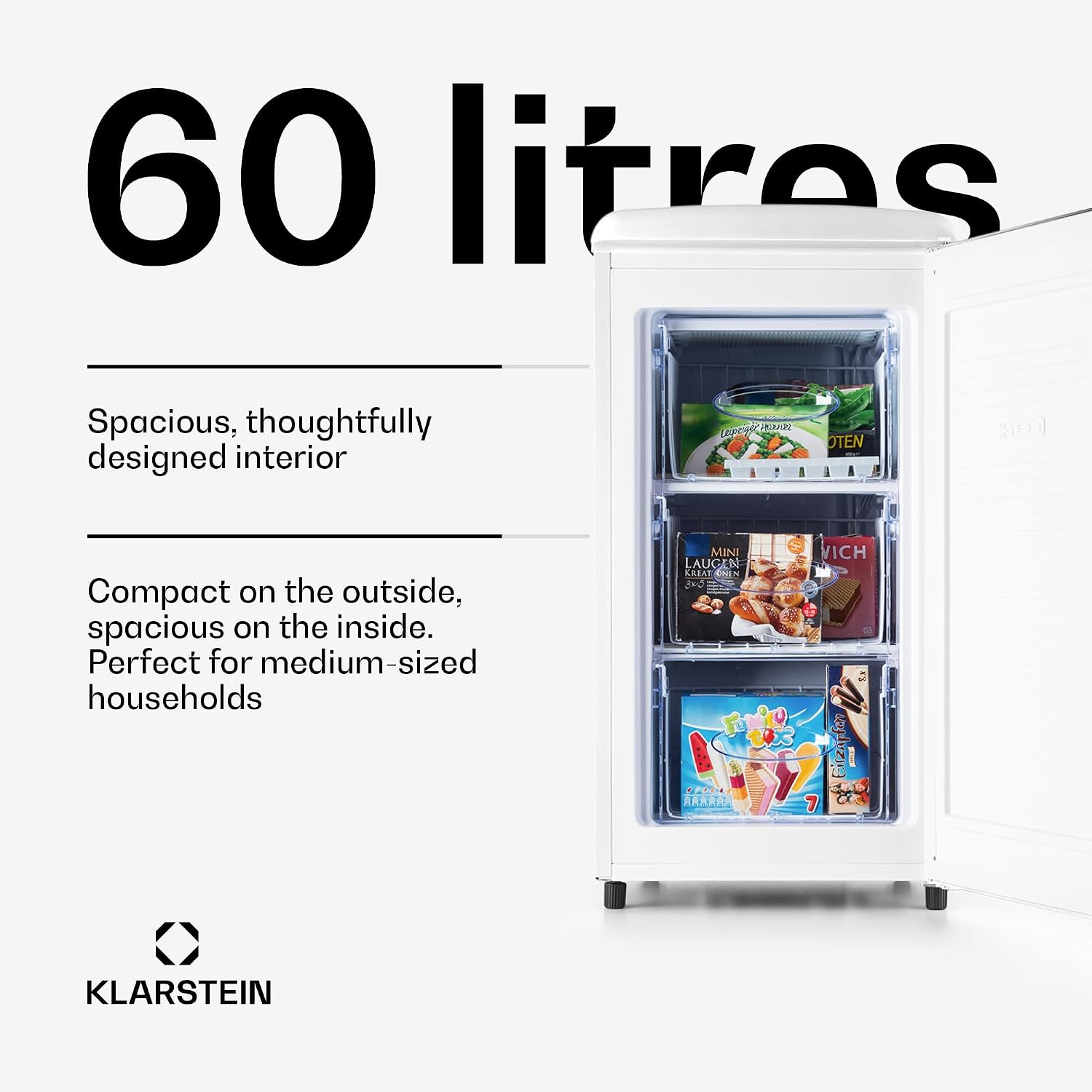 Thumbnail 1 de Klarstein Laika 60-litre Freezer, 5-Level Thermostat and Retro Cream Finish