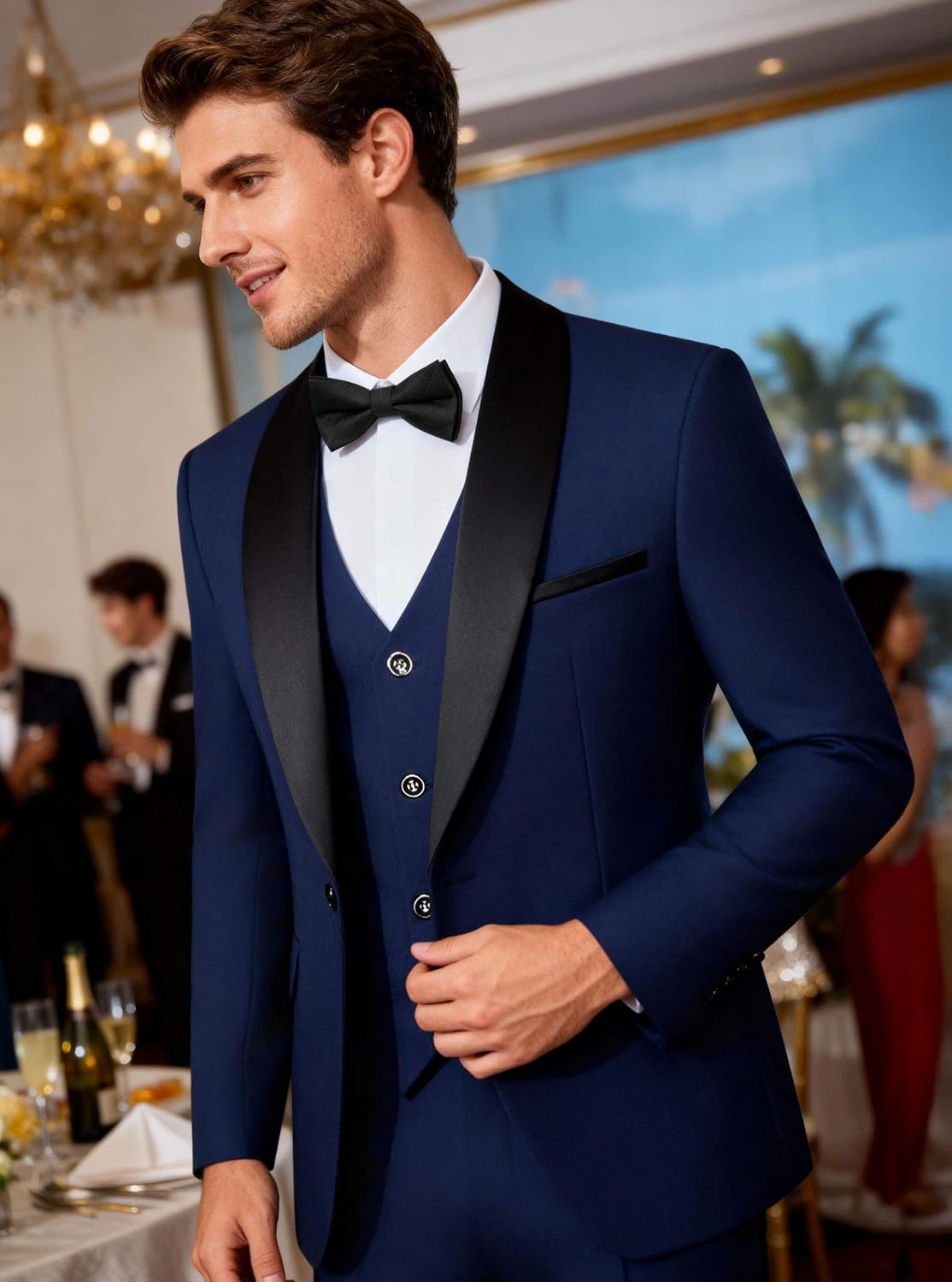Detalle de WULFUL Men's 3-Piece Slim Fit Tuxedo Set with Shawl Lapel