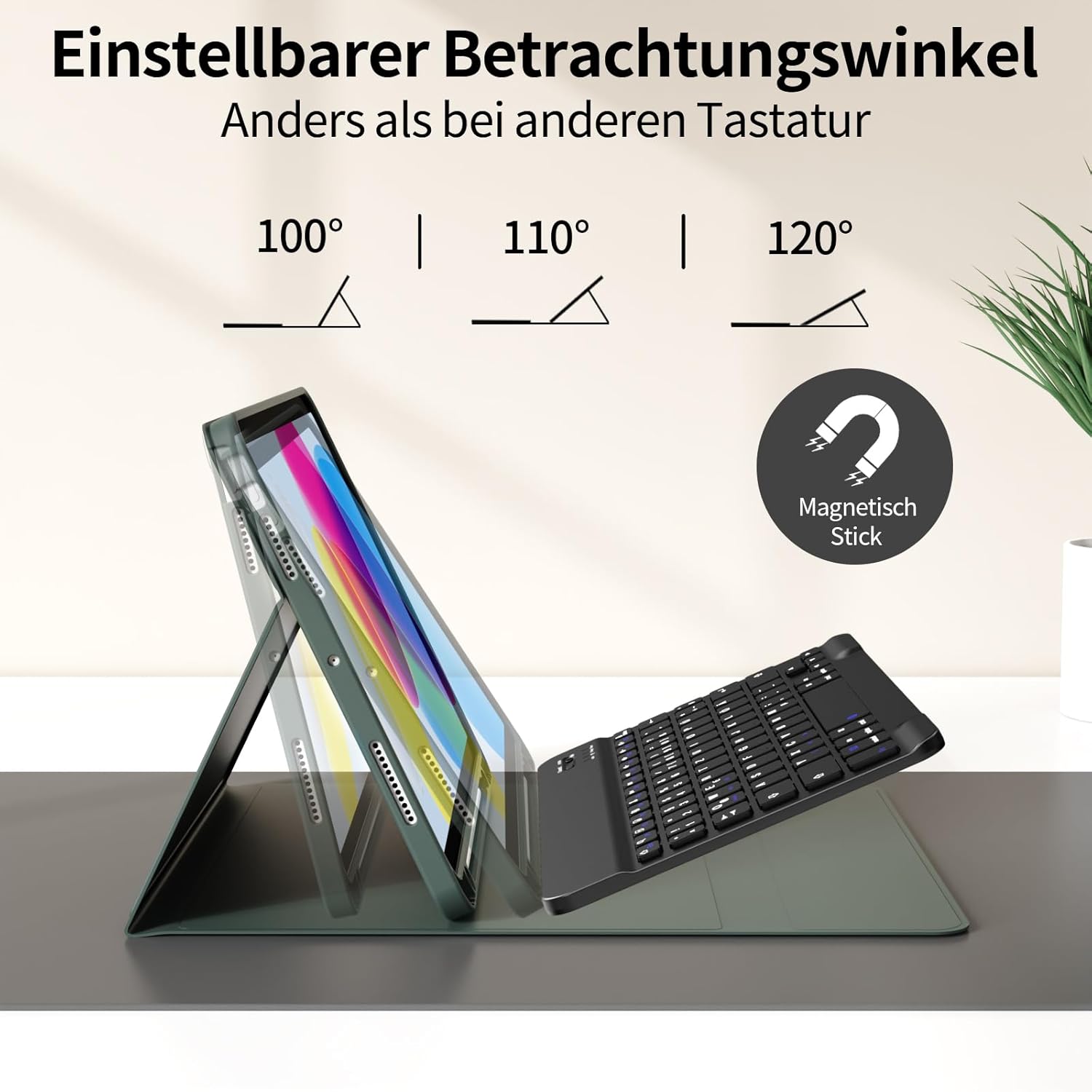 Thumbnail 3 de ZOYU Tastatur Hülle für iPad (A16) 11 Zoll / 10,9 Zoll – Nachtgrün mit abnehmbarer Bluetooth-Tastatur