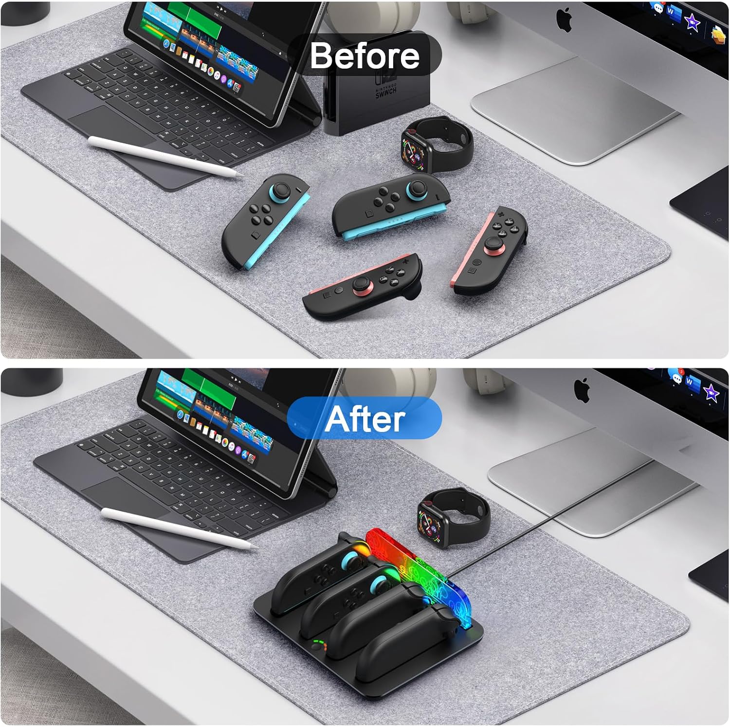 Detalle 2 de ID CHINSION NS-05 Joy-Con Charging Dock for Switch 2 with LED and RGB Lighting