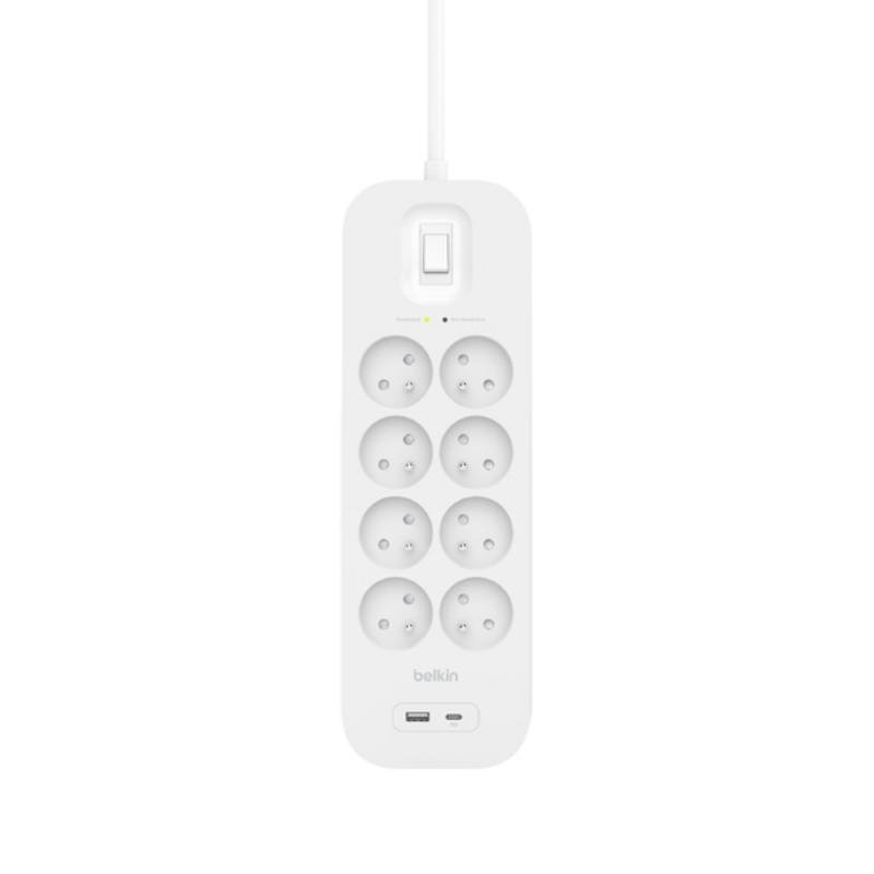 Detalle de Belkin SRB003CA2M: Regleta con 8 tomas, 2 USB y protección de 900 julios
