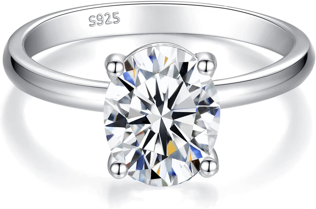 Detalle de IMOLOVE Solitaire Moissanite Engagement Ring: 1CT D Color VVS1, Sterling Silver with 18K White Gold Plating