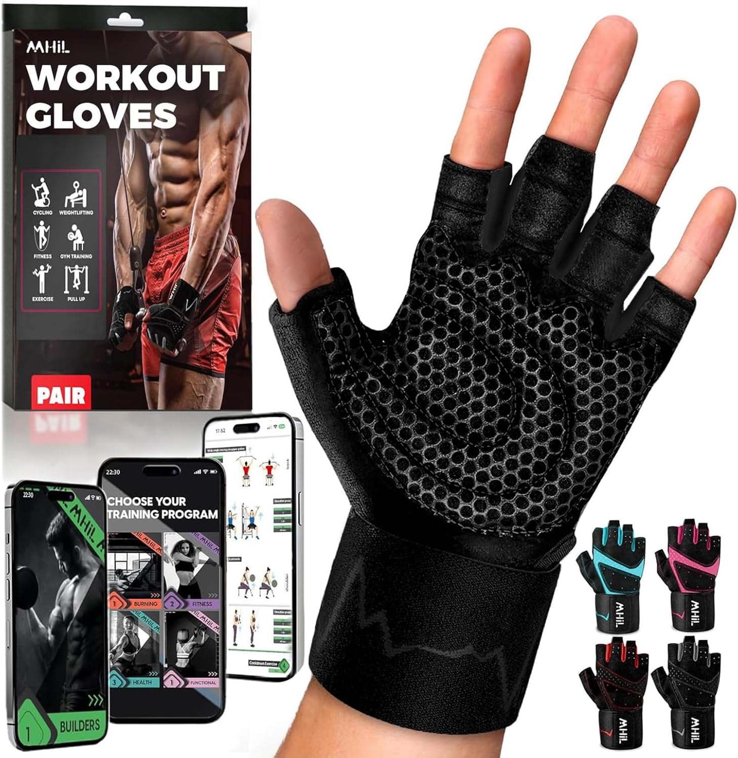 Detalle de MhIL Workout Gloves for Men with Silicone Grip and Wrist Support