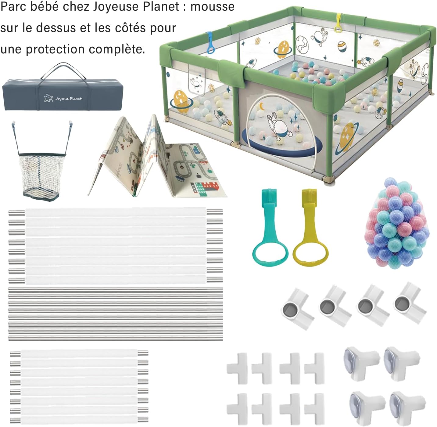 Thumbnail 3 de Joyeuse Planet Parc bébé complet avec Tapis — 120 × 120 cm, Oxford, filet respirant et ventouses