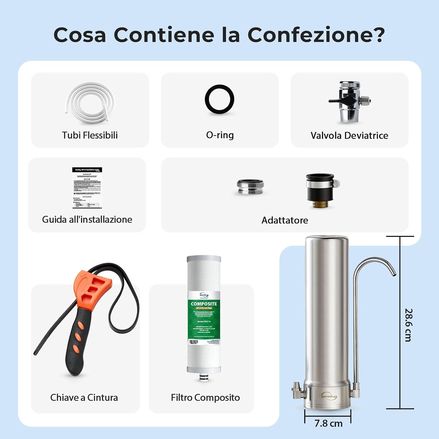 Thumbnail 6 de iSpring CKC1S: Sistema di Filtrazione Acqua Ultrafiltrazione 0,01 μm in Acciaio per Rubinetto