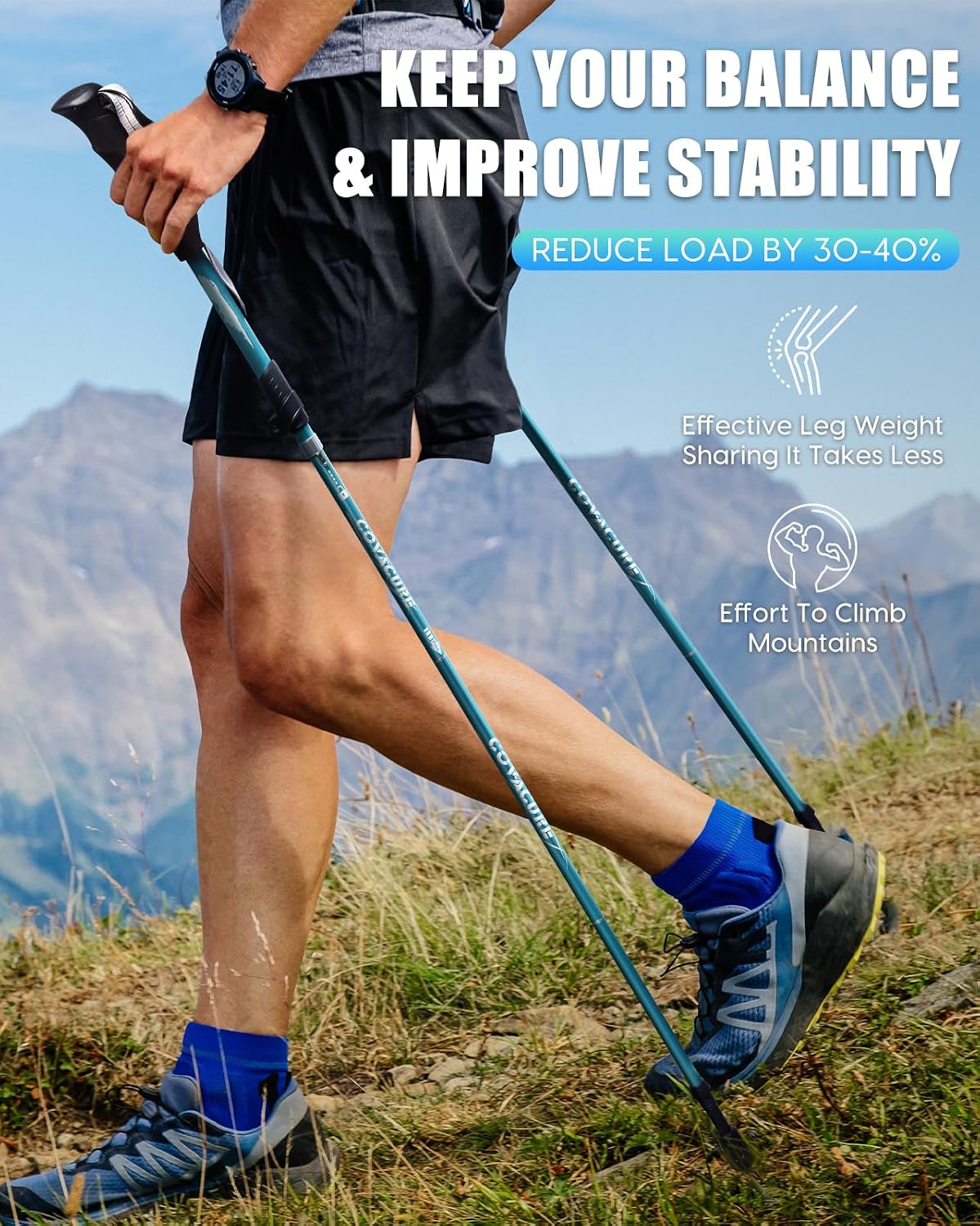 Thumbnail 1 de covacure Trekking Poles - Blue, 7075 Aluminum Folding Hiking Poles