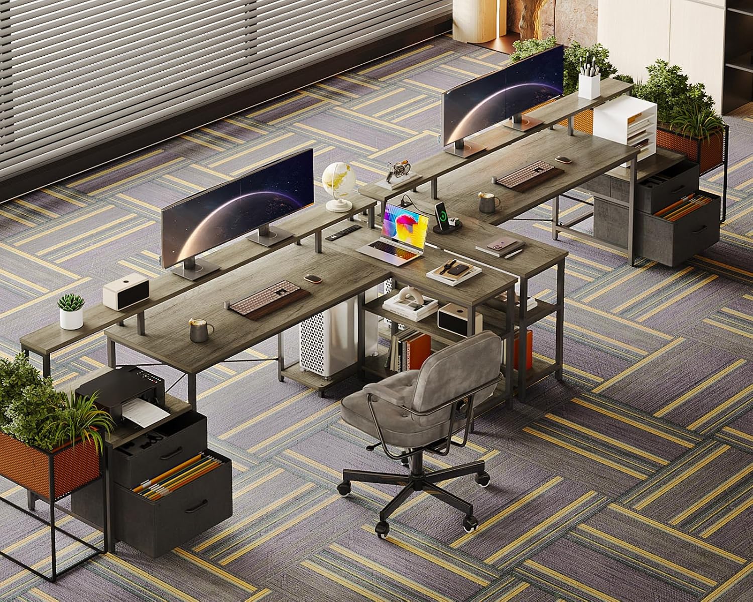 Detalle de ODK B02021001006USAN0419ASLF0HI 75-Inch Reversible L-Shaped Desk, Grey Oak