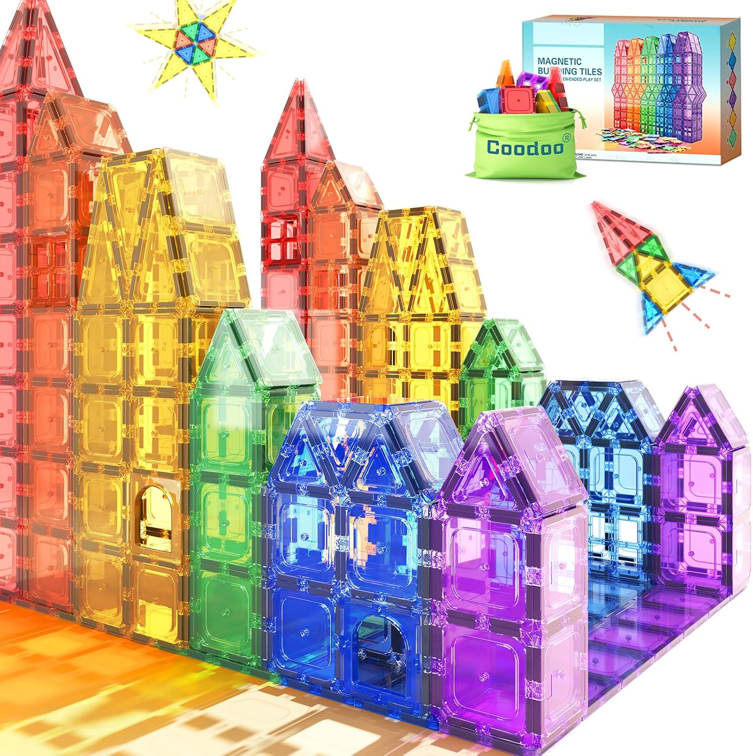 Detalle de Coodoo Magnetic Tiles Starter Set (40 Pieces) for Toddlers and Kids