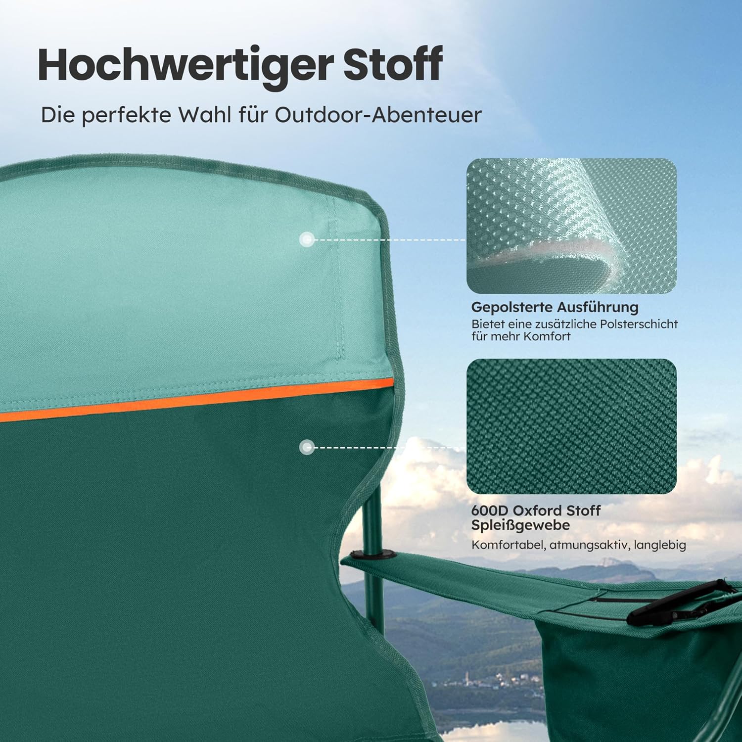 Thumbnail 5 de HIGH POINT SPORTS Sedia da campeggio pieghevole da esterno, set da 2 con braccioli (verde) fino a 102 kg