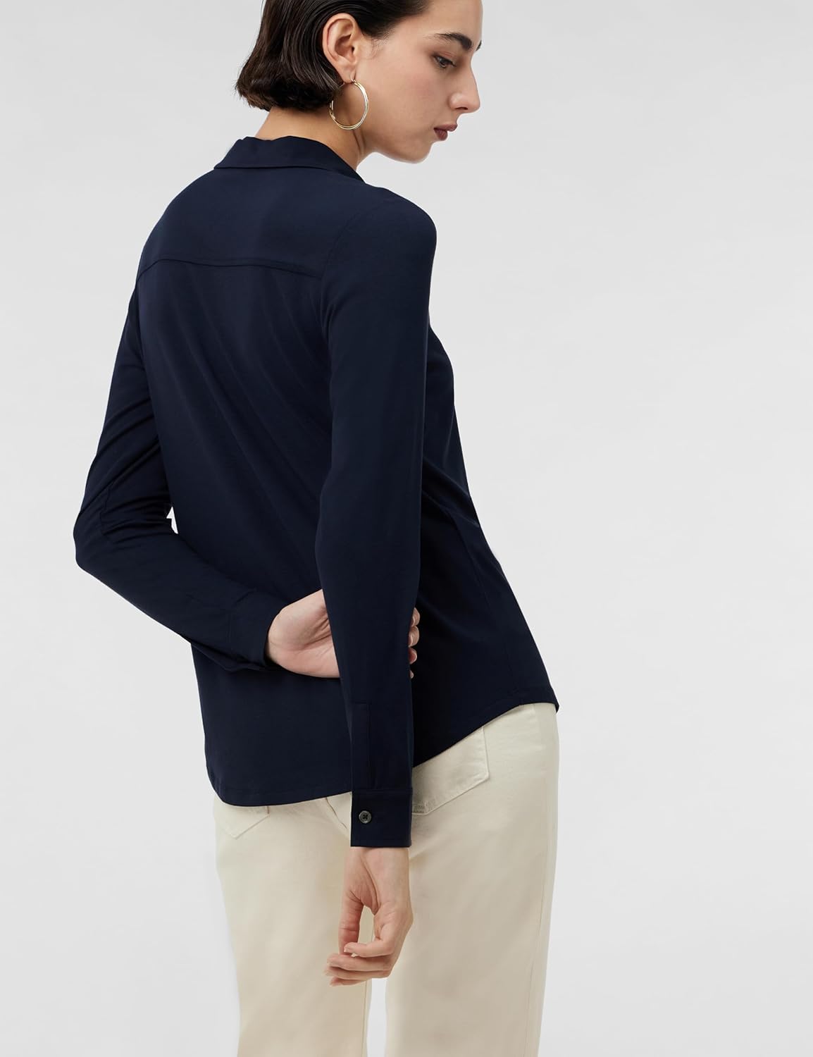 Detalle de Marc O’Polo Damen Jerseybluse mit Stretch-Anteil und Spitzkragen