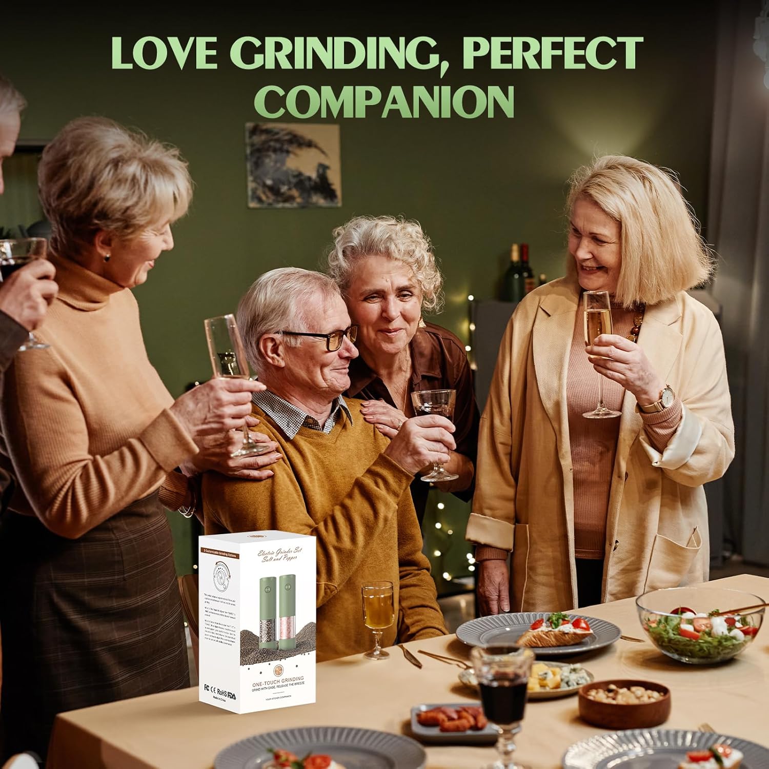 Detalle de Salt and Pepper Grinder Set Mom Gifts: Electric One-Handed, Adjustable Coarsegrind with LED Light