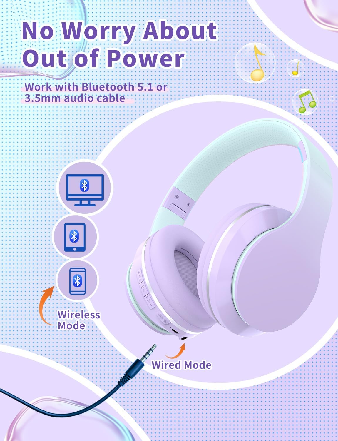 Thumbnail 1 de Xunpuls Cuffie Bluetooth per bambini: over‑ear, comode, pieghevoli e versatili