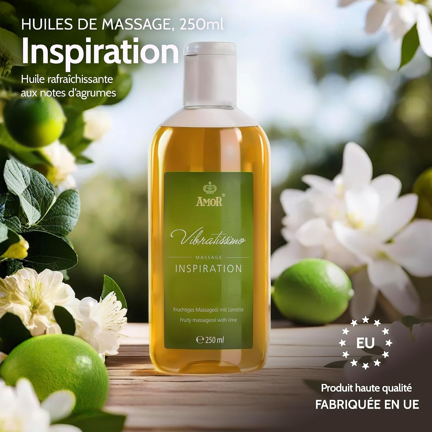 Detalle 2 de Vibratissimo Inspiration 250 ml, huile de massage au citron vert ⚙