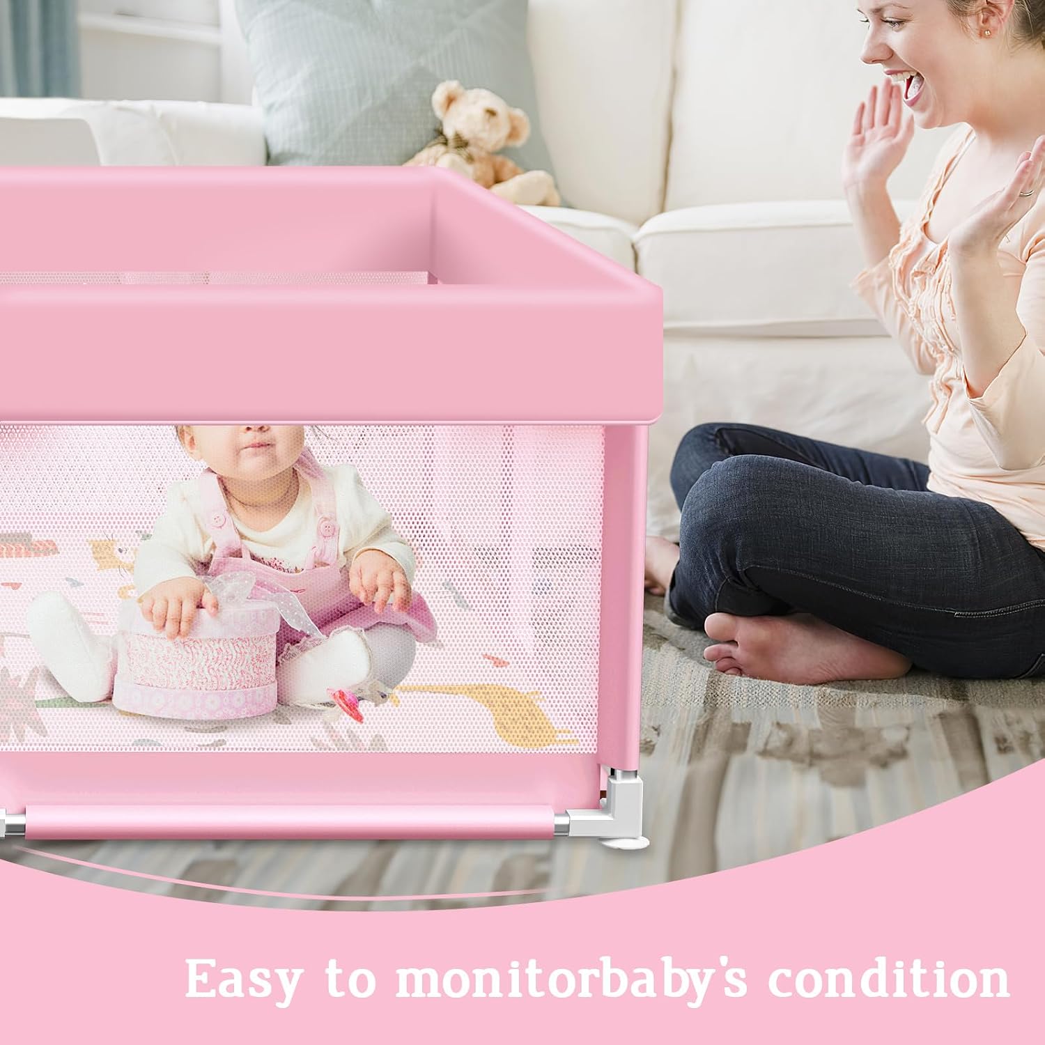 Thumbnail 2 de Jaobeem 50 x 50-Inch Baby Playpen with Waterproof Mat and Mesh Sides
