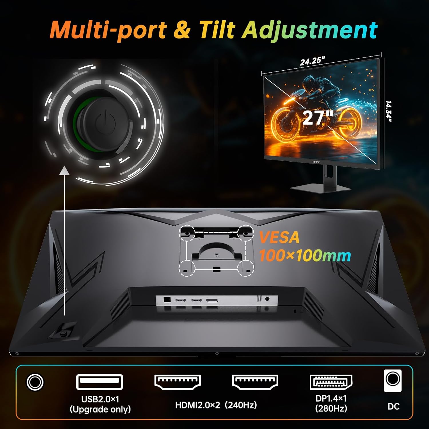 Thumbnail 5 de KTC 27-Inch 280Hz / 240Hz Gaming Monitor (H27E22P) – Fast VA, 1080p, HDR, FreeSync/G-Sync Compatible