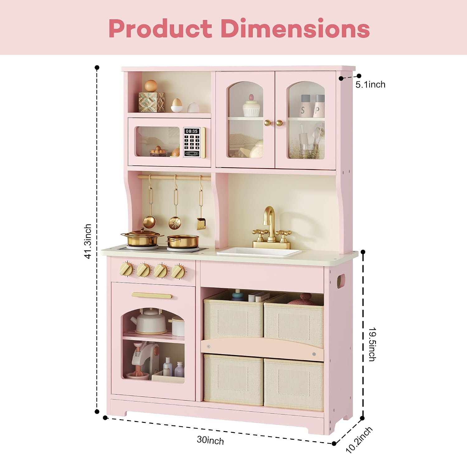 Detalle 2 de Knoworld Wooden Play Kitchen for Kids, Pink