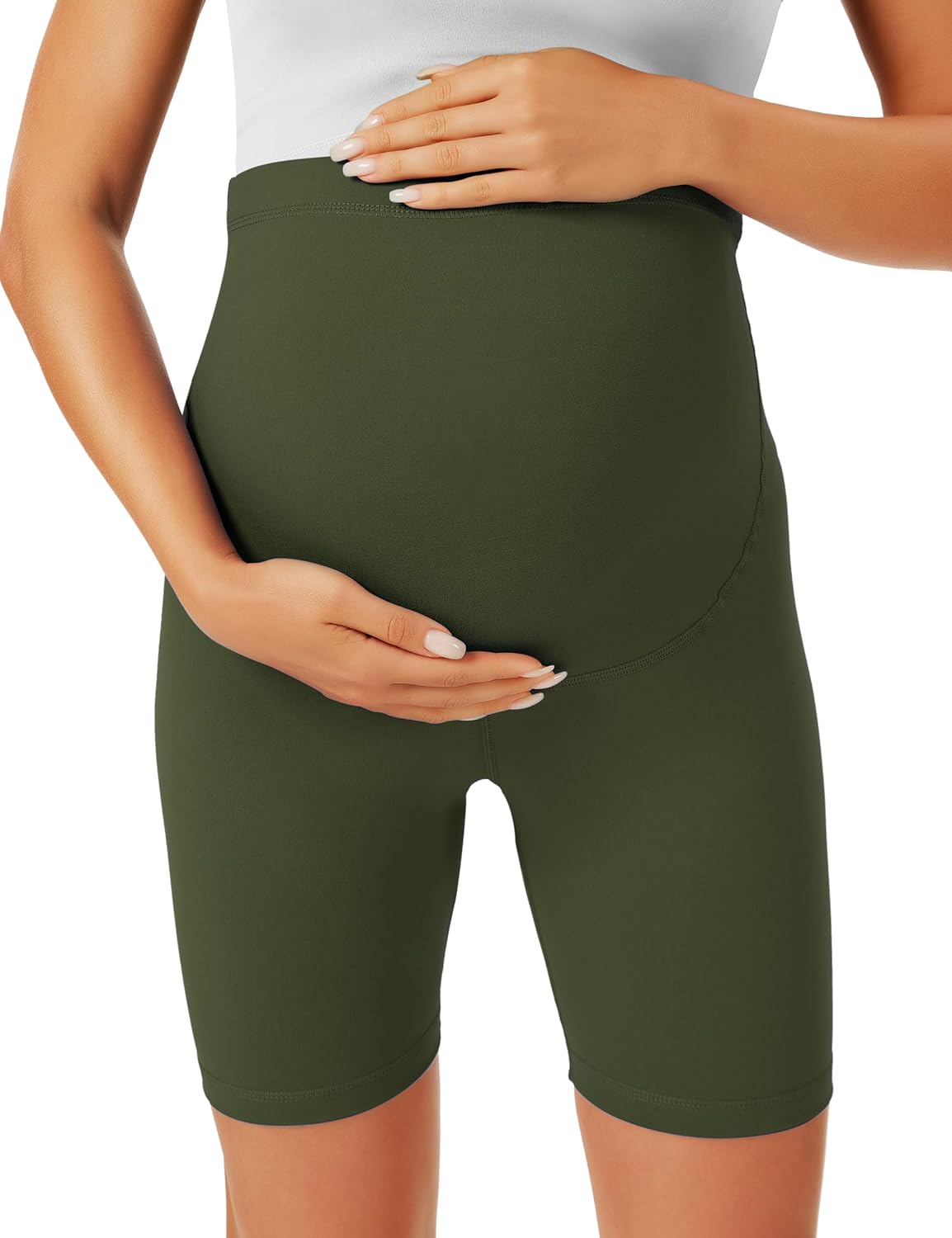 Detalle de VALANDY Creamlush Maternity Shorts Over The Belly – comfy, supportive biker shorts for pregnancy