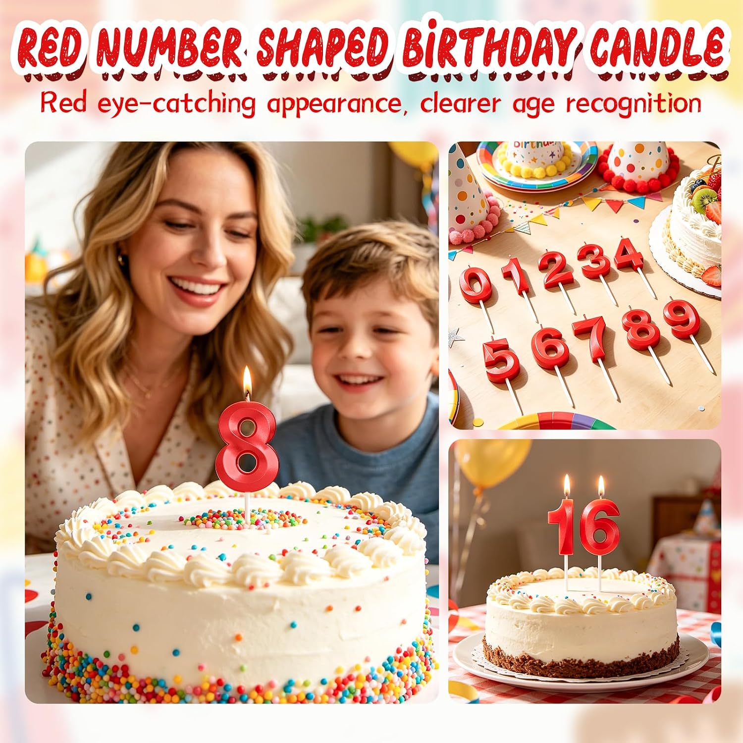 Detalle 2 de Yiran 3D Birthday Candles – Red 77th Number Candles (2 x 7) for Cakes