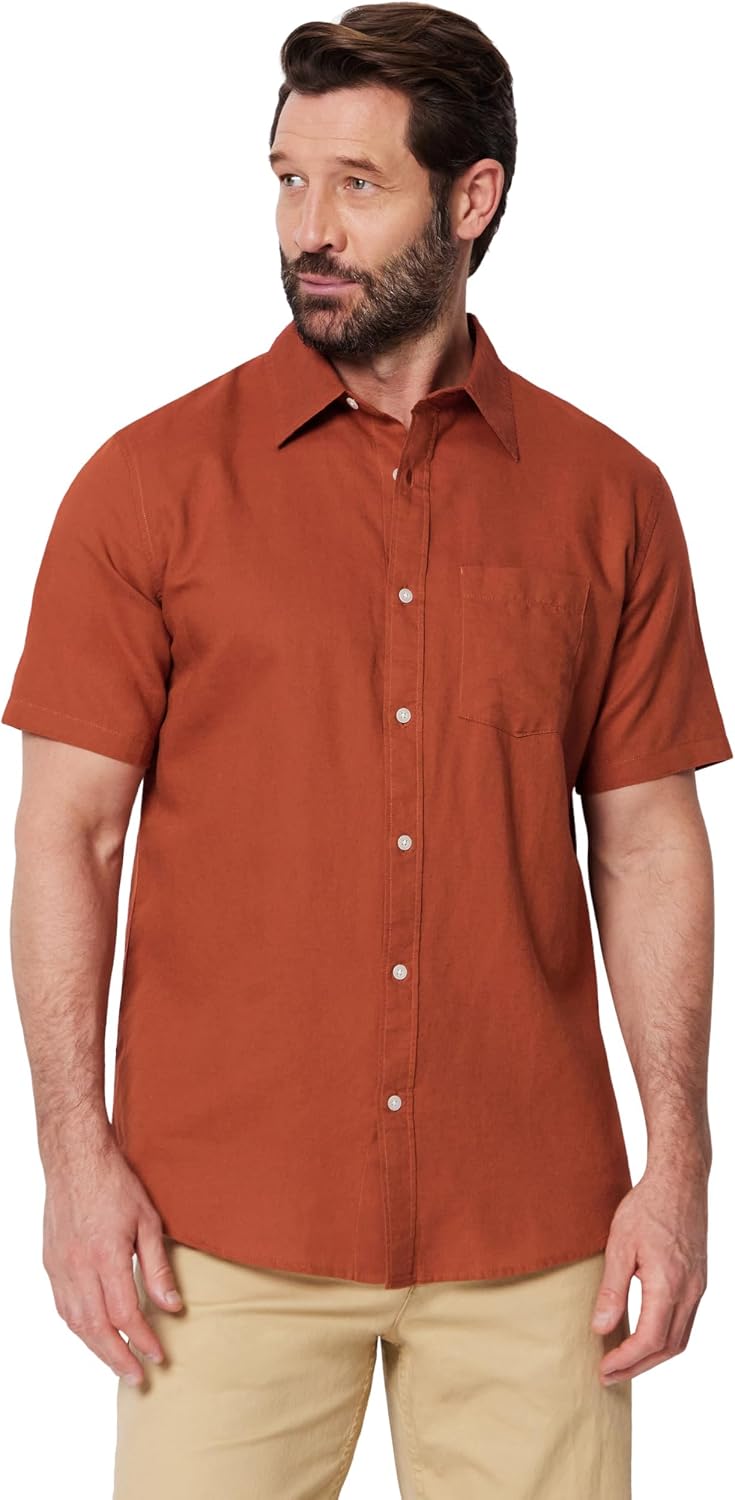 Detalle de Amazon Essentials Men's Regular-Fit Short-Sleeve Linen Shirt