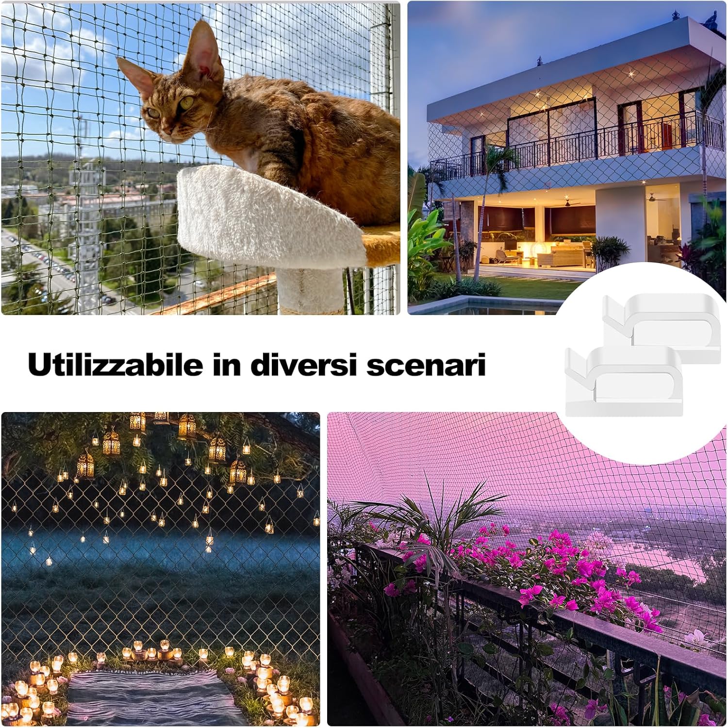 Thumbnail 5 de ThomP set da 50 ganci adesivi e colla in silicone (trasparenti) per rete anti-gatti senza foratura