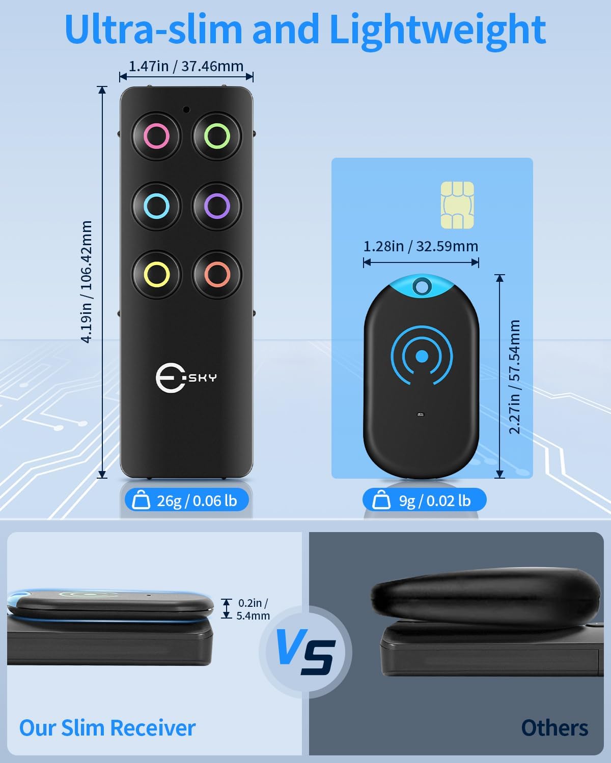 Detalle 2 de Esky Ultra Slim Key Finder with 80dB Sound, 100ft RF Range and 6 Receivers
